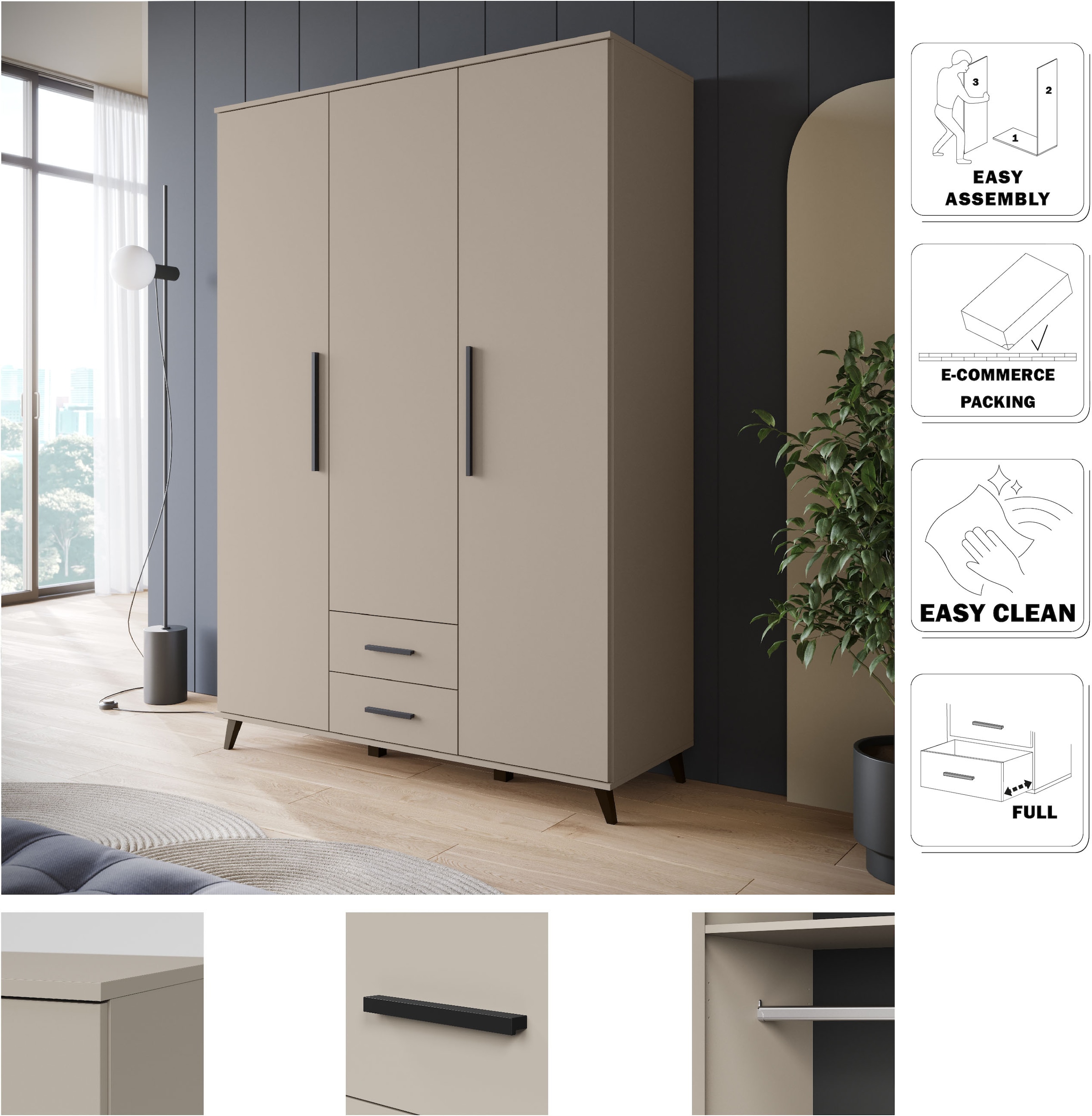 INOSIGN Kleiderschrank »Lagos, Garderobe«, (1 St.), Moderner Drehtürenschrank, FSC-zertifiziert, Schlafzimmerschrank
