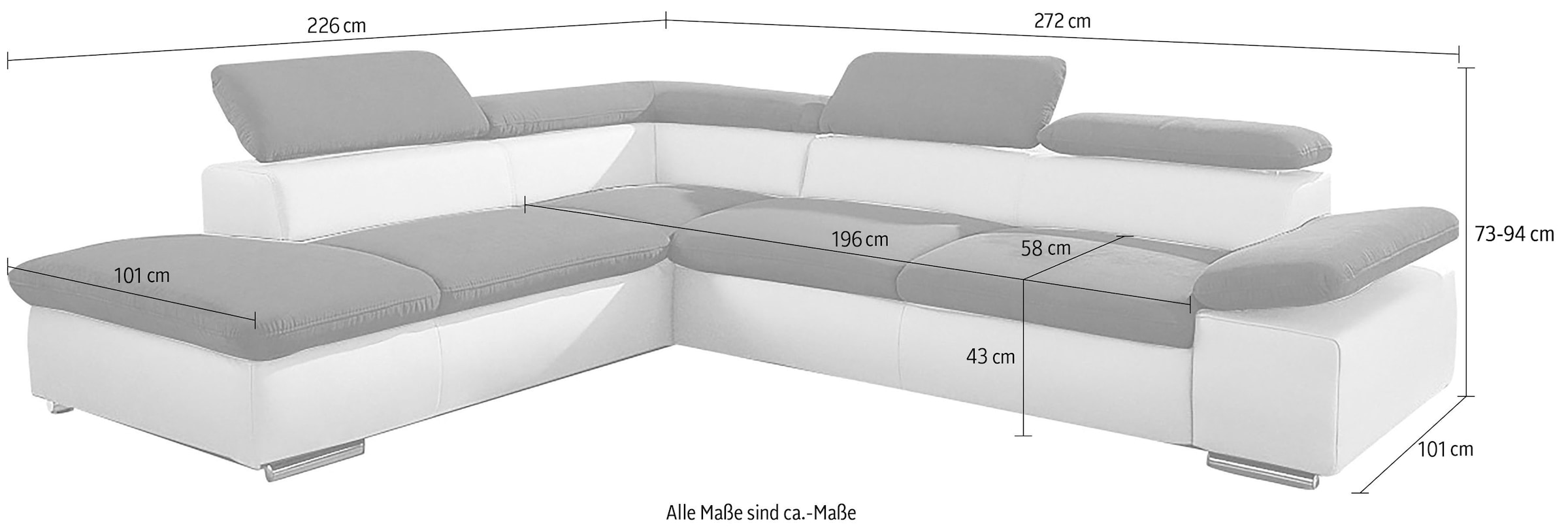 Ecksofa Valantine V, wahlweise mit Bettfunktion