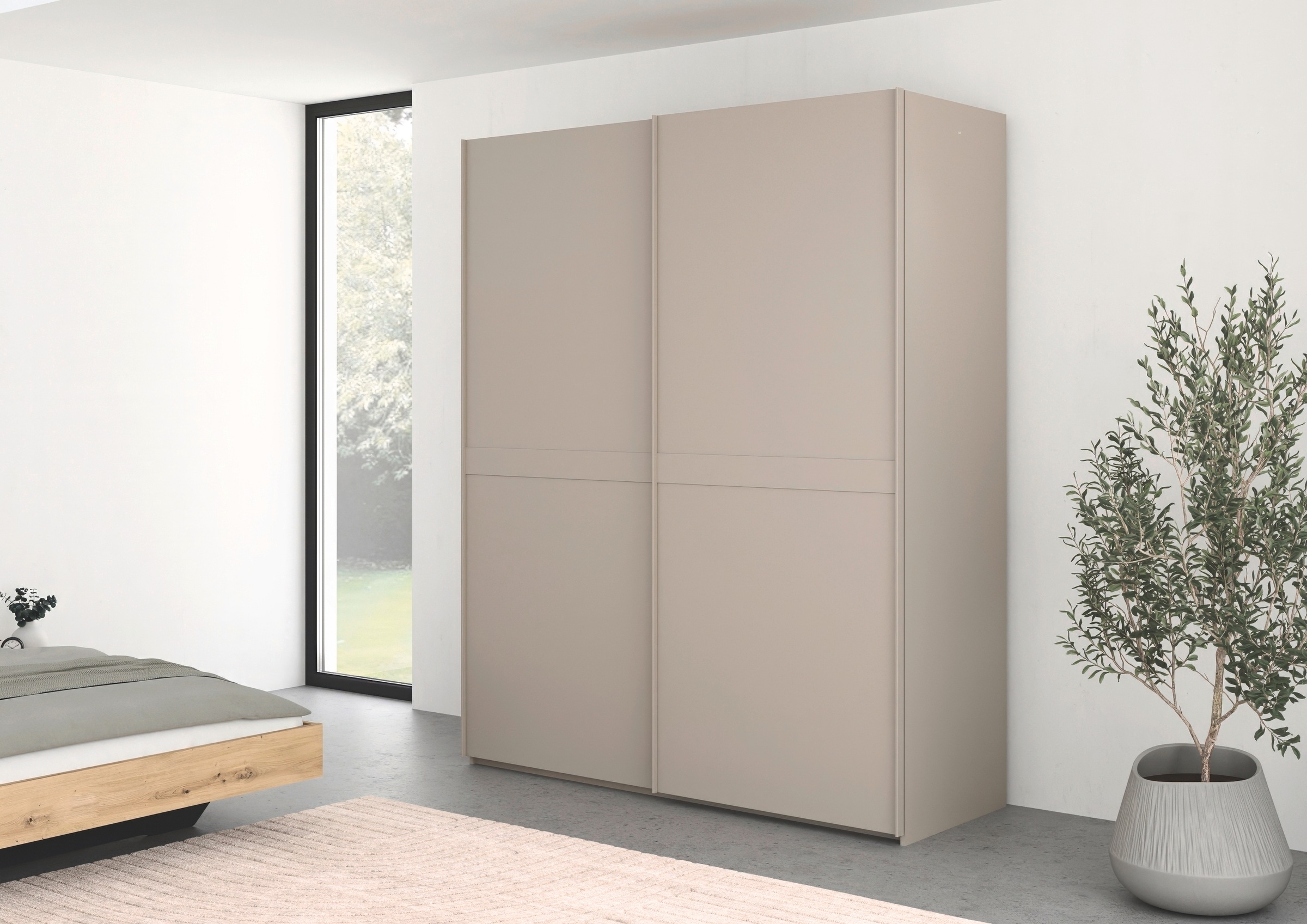 rauch Schwebetürenschrank »Kleiderschrank Schrank Garderobe Schlafzimmerschrank SCALE-LINE« edle Optik mit Bauchbinde in Korpusfarbe Dekorfront MADE IN GERMANY