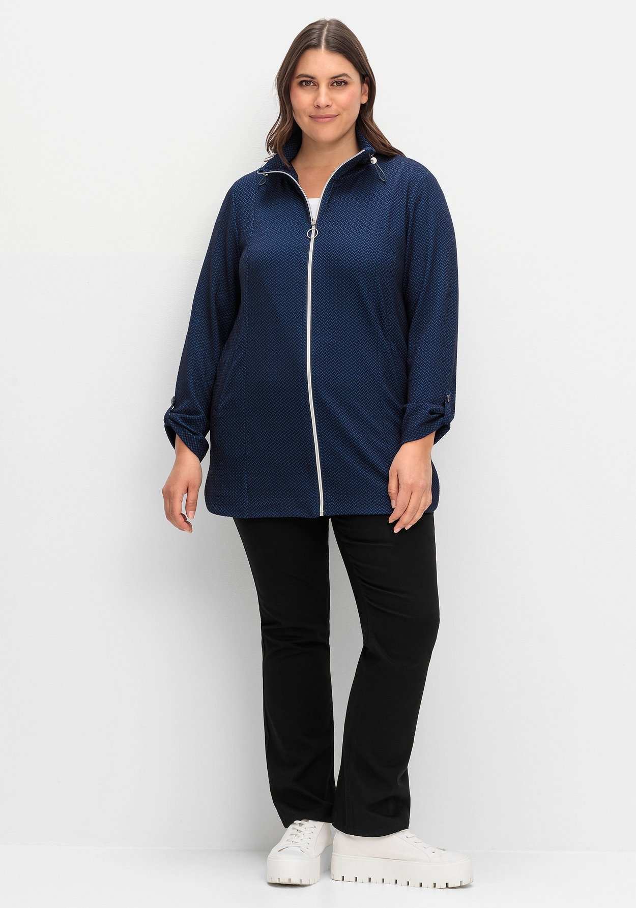 Sheego Sweatjacke »Sweatjacke mit Stehkragen und Jacquardmuster«
