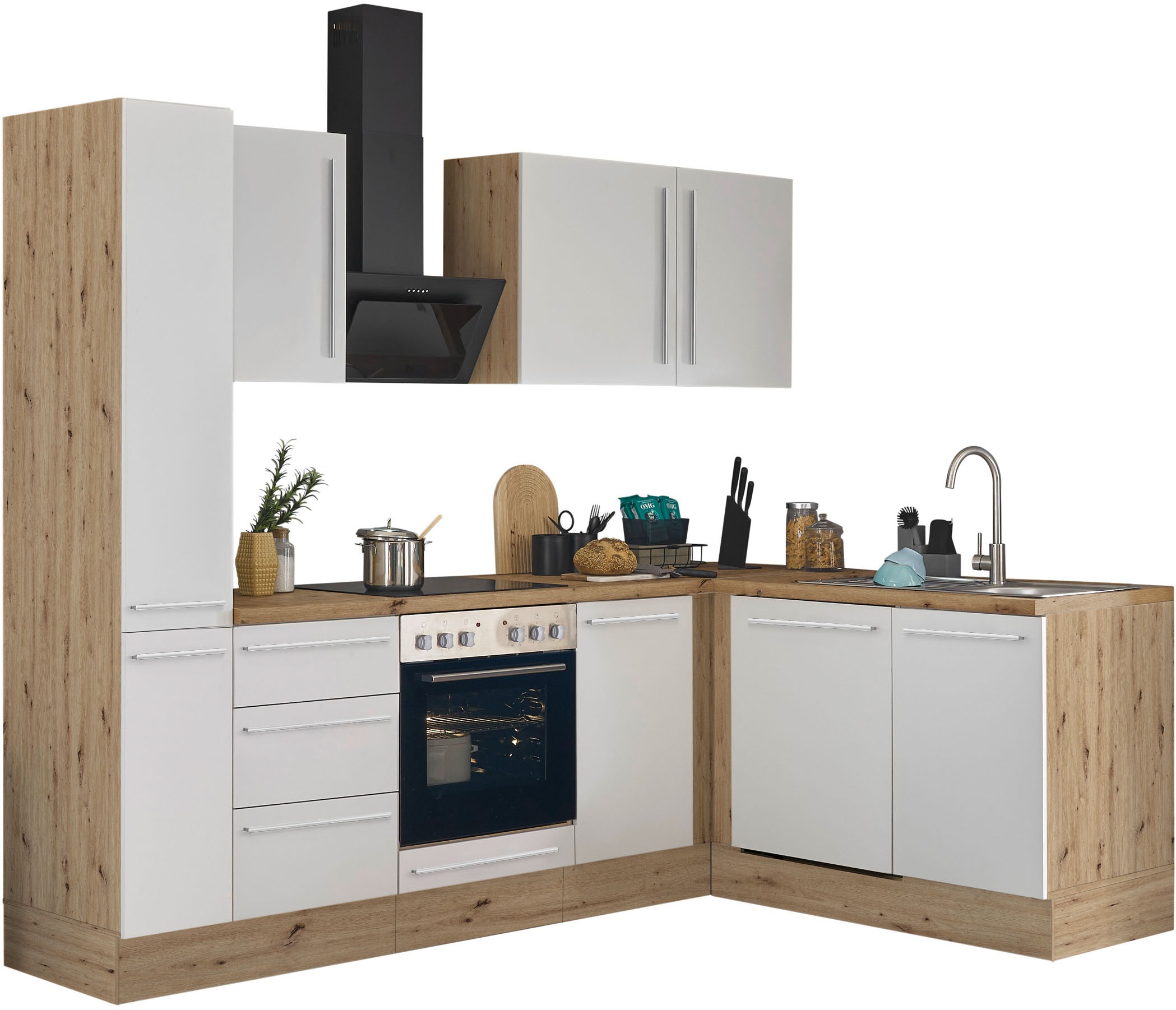 KOCHSTATION Winkelküche »Florida, Stellbreite 250x165 cm«, wahlweise mit E-Geräten, mit Softclose für Türen und Schubkästen