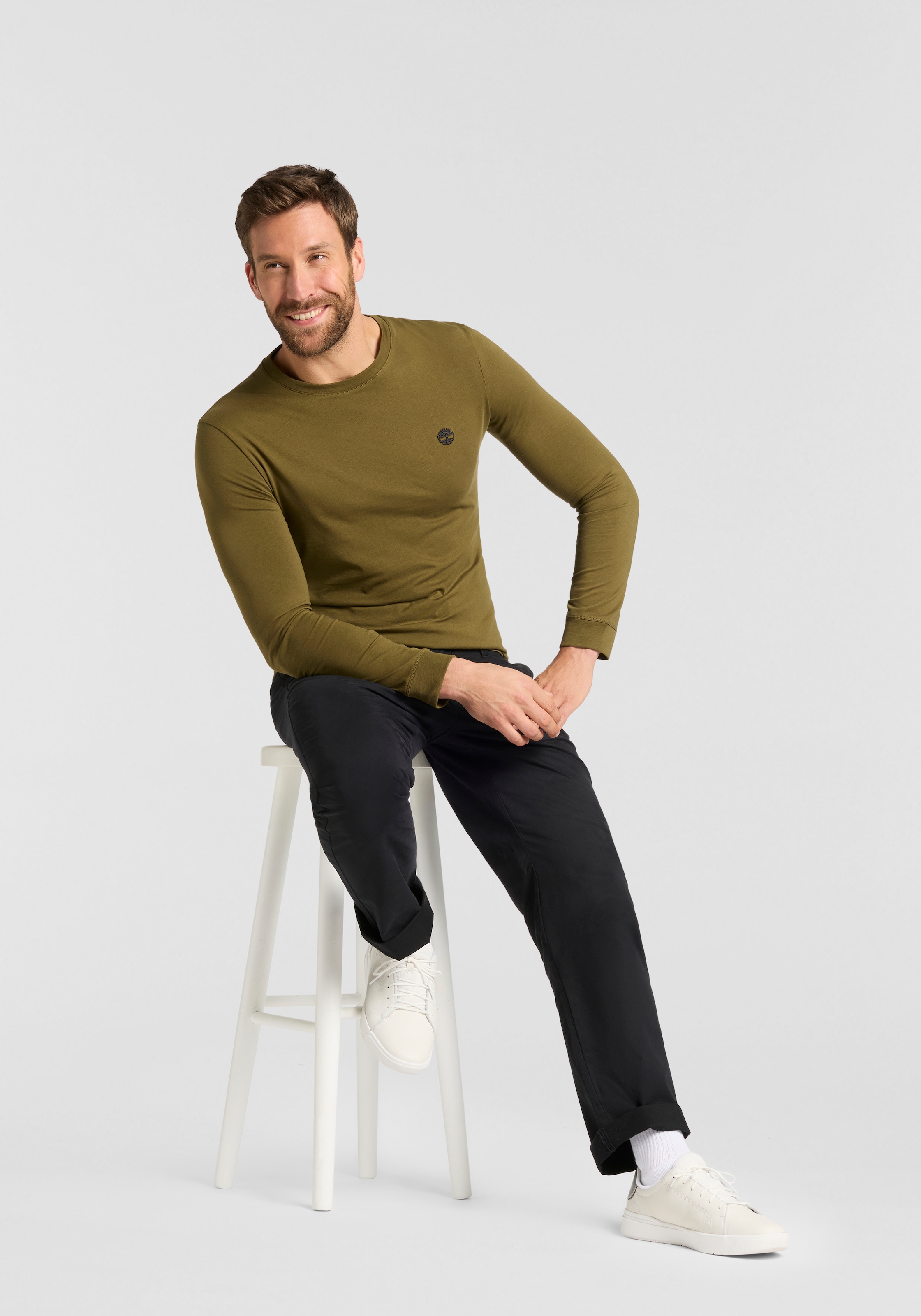 Timberland Langarmshirt »DUNSTAN RIVER Long Sleeve Tee« mit Logostickerei, Rundhalsausschnitt, aus Baumwolle, pflegeleicht