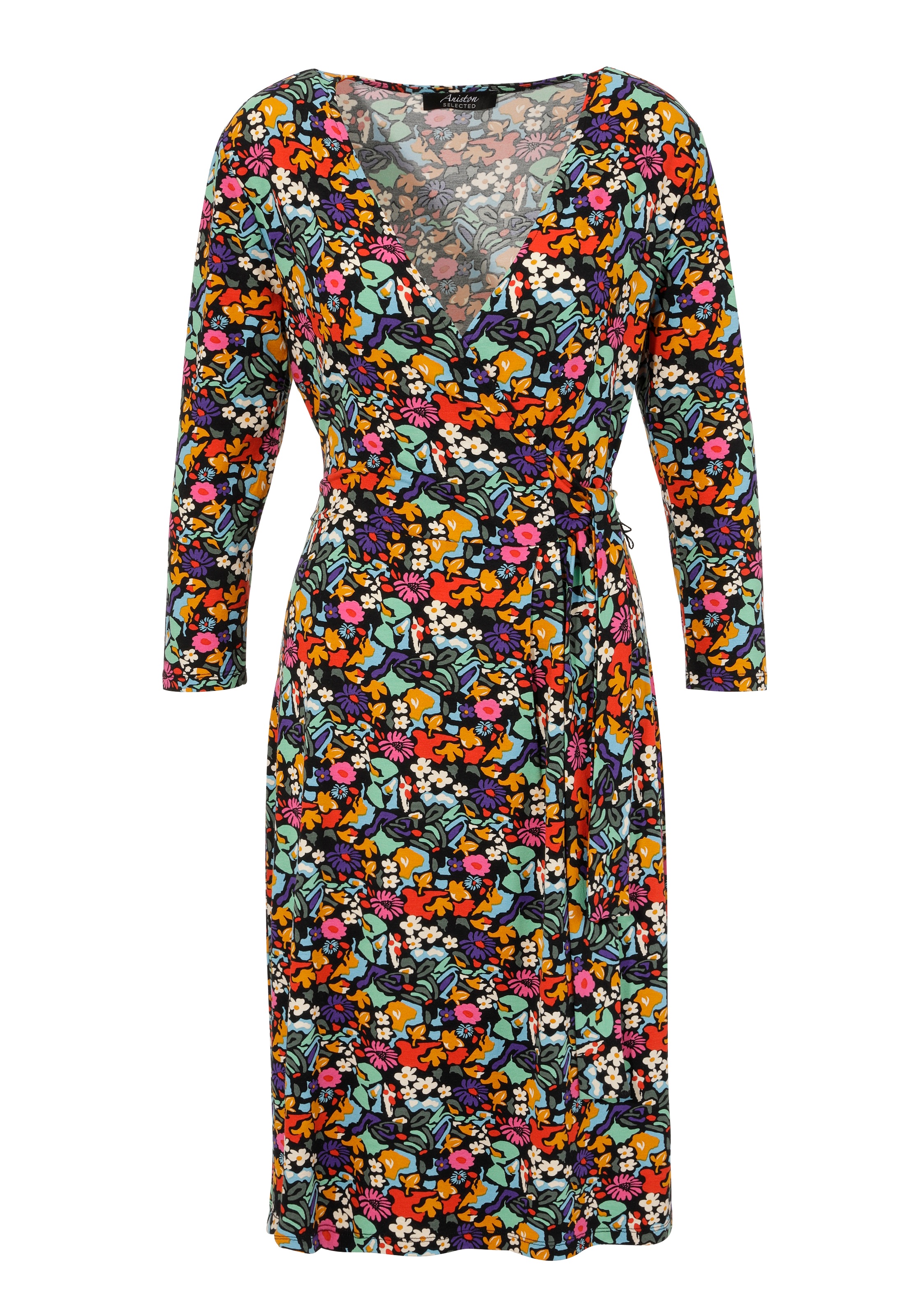 Aniston SELECTED Jerseykleid, mit fröhlichem Blumendruck und femininem Ausschnitt