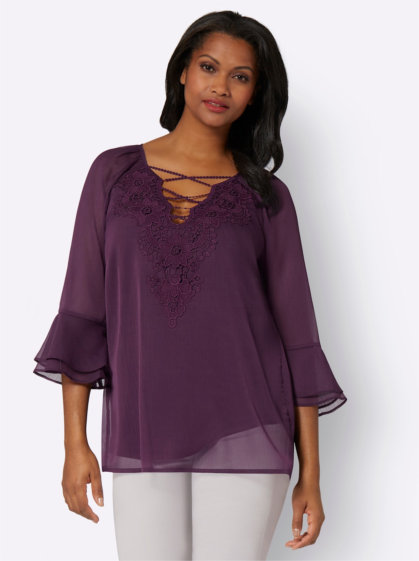 Lady Damen Chiffonbluse in lila, Größe 54
