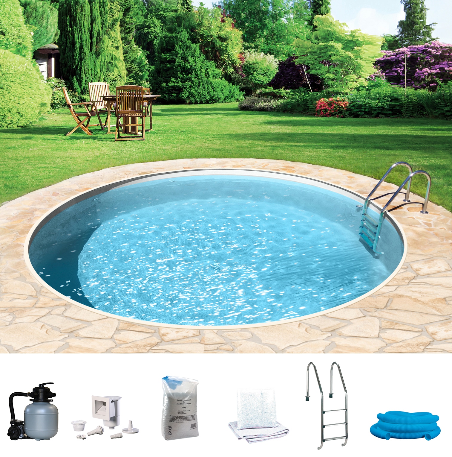 Rundpool »mit sandfarbener Folie für den Karibik Look«, (Komplett-Set, 7 tlg.), Höhe:...