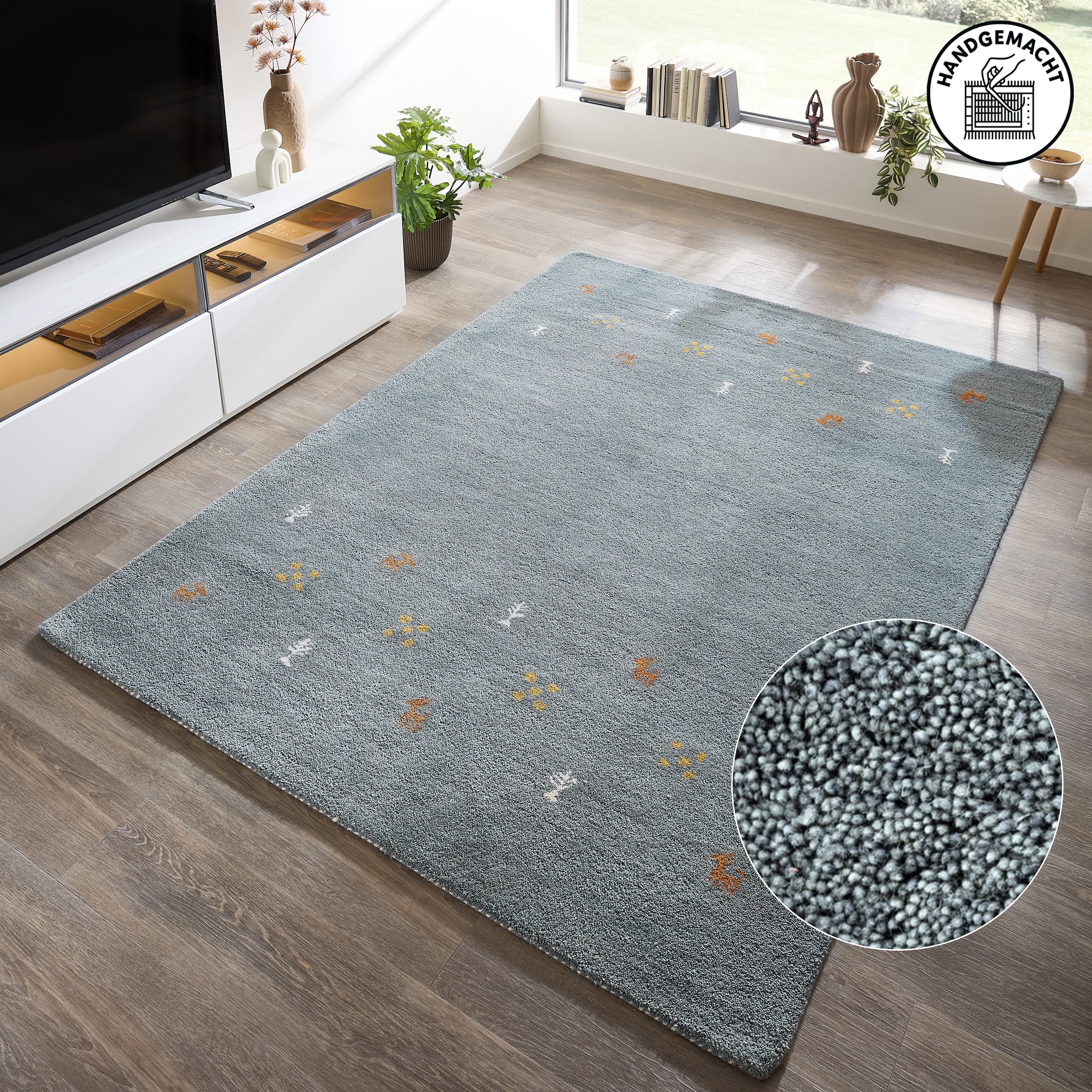 THEKO Wollteppich »Gabbeh Motiv, Handgefertigt, Teppich, Tiermotiv, reine Wolle« rechteckig 14 mm Höhe reine Wolle, Wohnzimmer, Schlafzimmer, Esszimmer