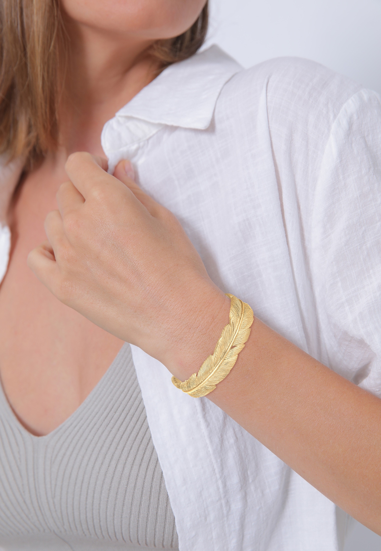 Elli Premium Armreif »Armband Armspange Feder 925 Sterling Silber«