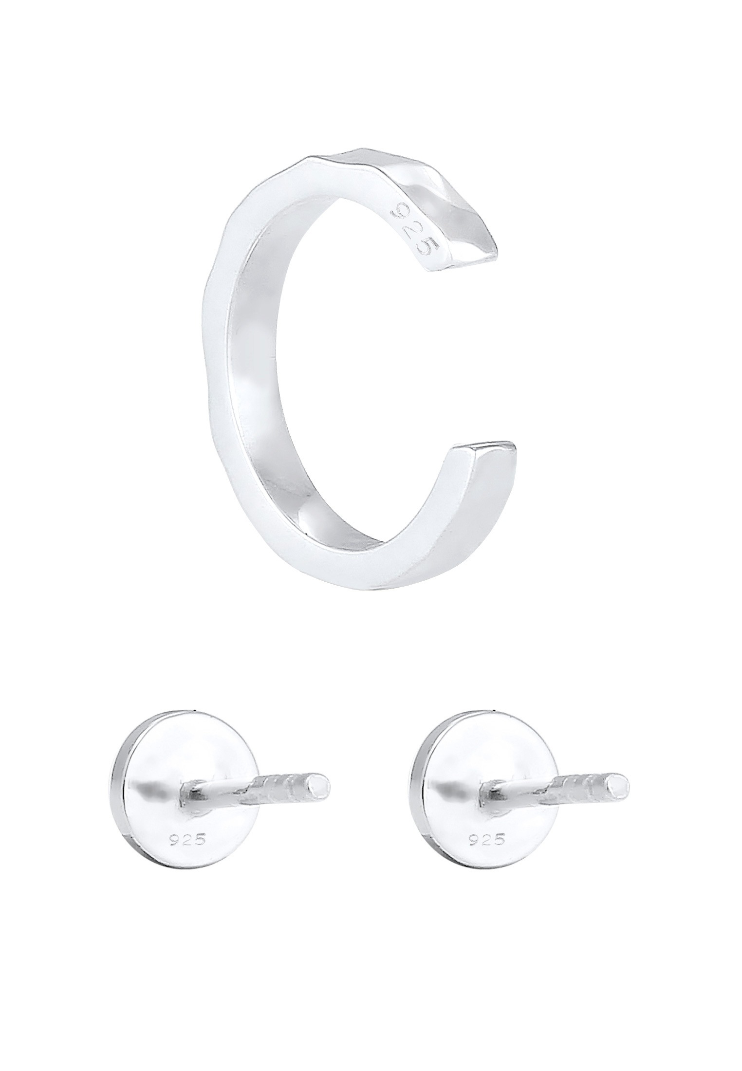 Elli Ohrstecker-Set »Ohrringe Stecker Earcuff Rund Gehämmert 2er Set 925 Silber«