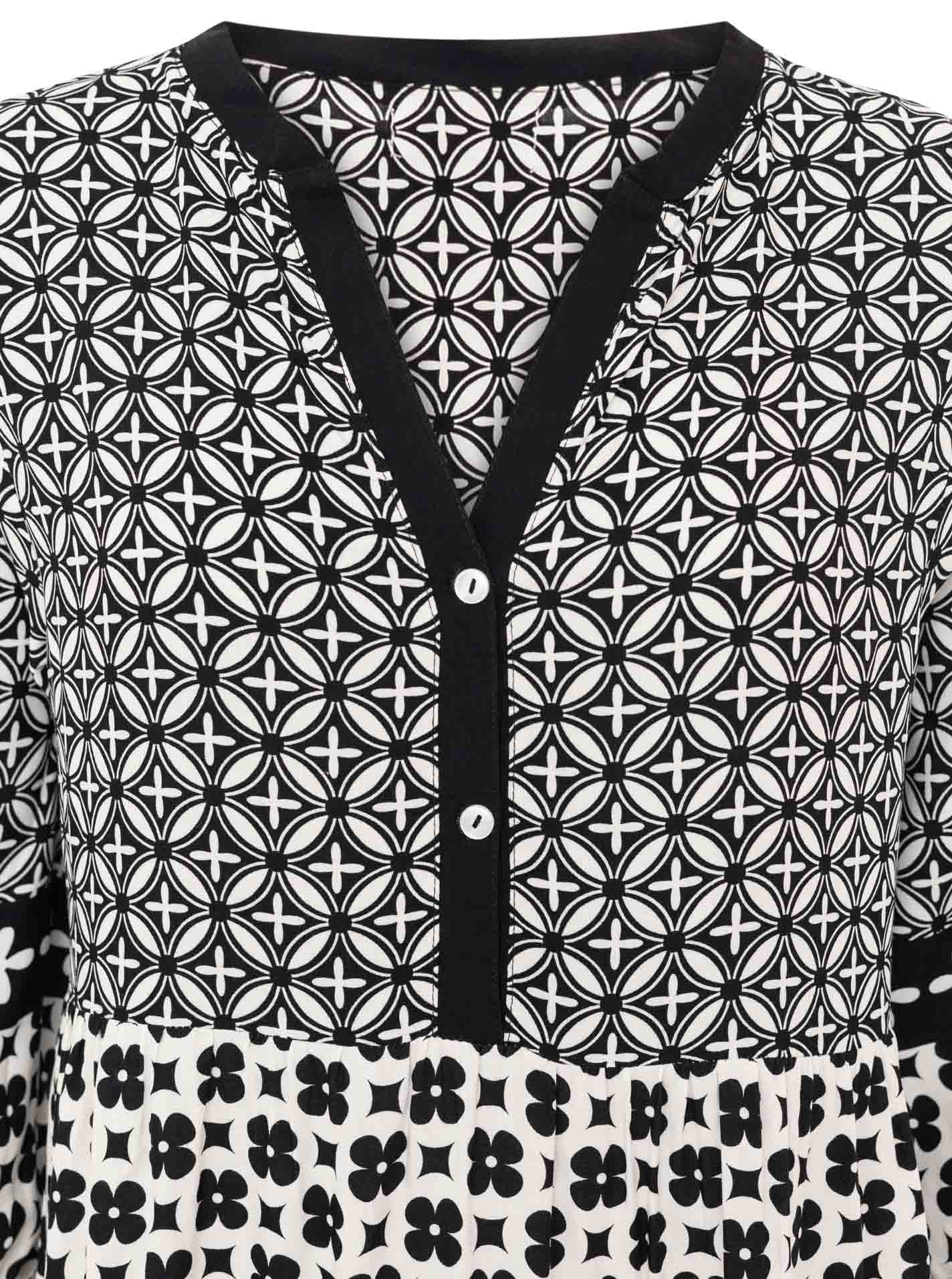 Zwillingsherz Maxikleid »"Geometric"« Ohne Taschen Ornamentmustermix, Knopfleiste, 3/4 Arm