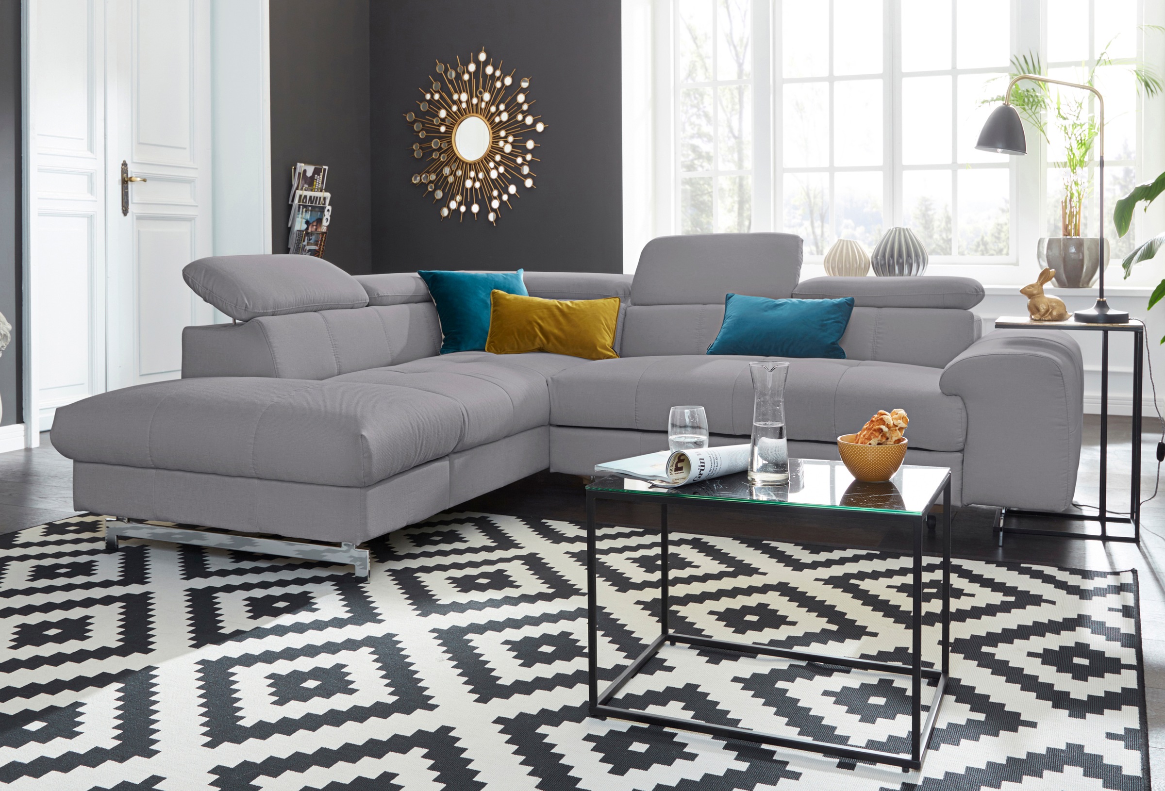 COTTA Polstergarnitur »Chef L-Form«, (Set, 2 tlg.), Set bestehend aus: Ecksofa mit Kopfteilverstellung & Hocker
