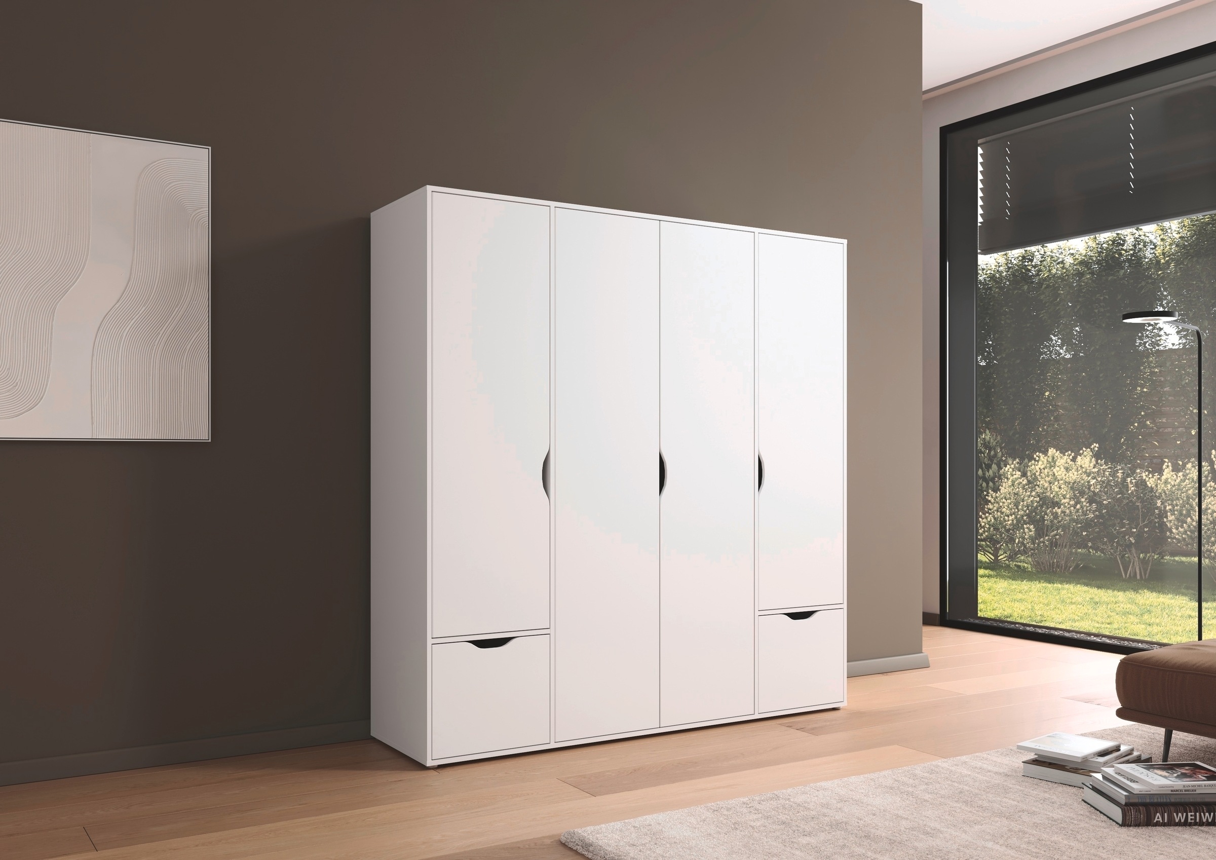rauch Drehtürenschrank »Kleiderschrank Schrank Garderobe Wäscheschrank NARAI mit Schubladen«, (in 3 verschiedenen Ausstattungen BASIC/CLASSIC/PREMIUM), Griffausfräsungen für eine grifflose Optik TOPSELLER MADE IN GERMANY