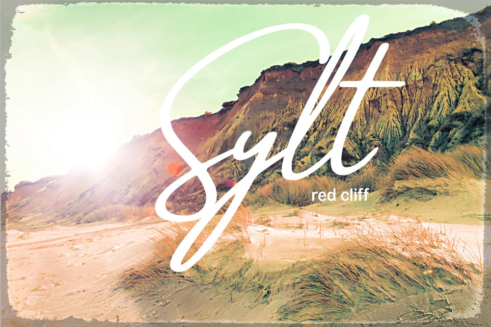 queence Metallbild »Sylter Red Cliff«, Schriftzüge-Schriftzug-Meer-Strand, (1 St.), Stahlschild, Blechschild, Sprüche, Texte, Fernweh, Sylt