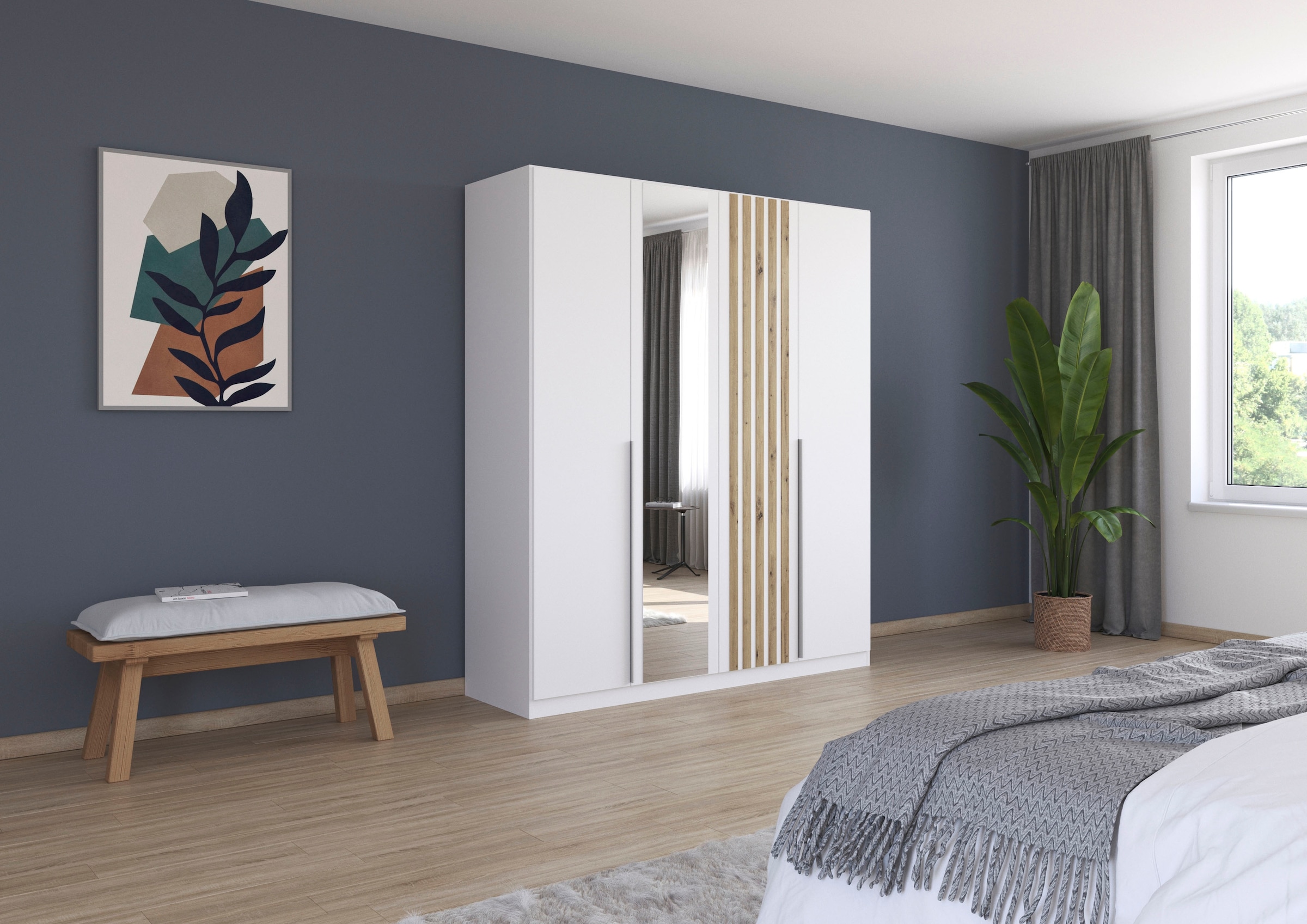 rauch Drehtürenschrank »Kleiderschrank Schrank Garderobe Garderobenschrank LAMELLA« elegante Lamellen-Auflage in 3D Akustikpaneel Optik MADE IN GERMANY