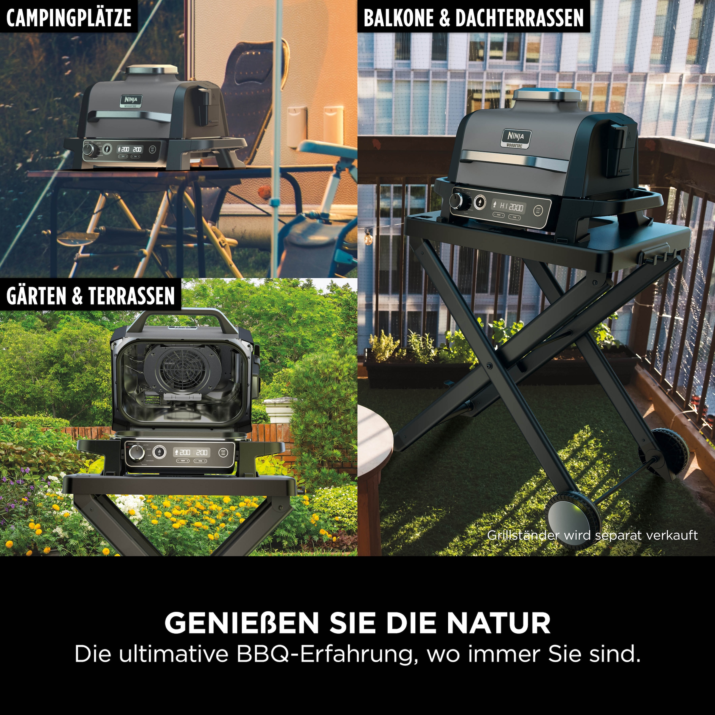 NINJA Tischgrill »Ninja Woodfire OG701EU«, 2400 W, Elektrischer Outdoor Grill