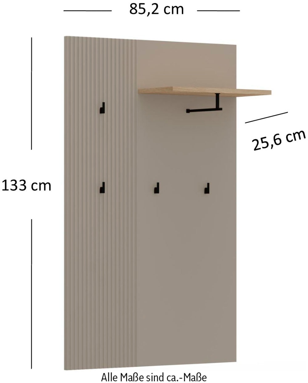 Home affaire Garderobenpaneel »Luminara« 1 Stk. tlg. Wandgarderobe breit mit eleganter Rillenoptik - (B/T/H) 85/26/133 cm