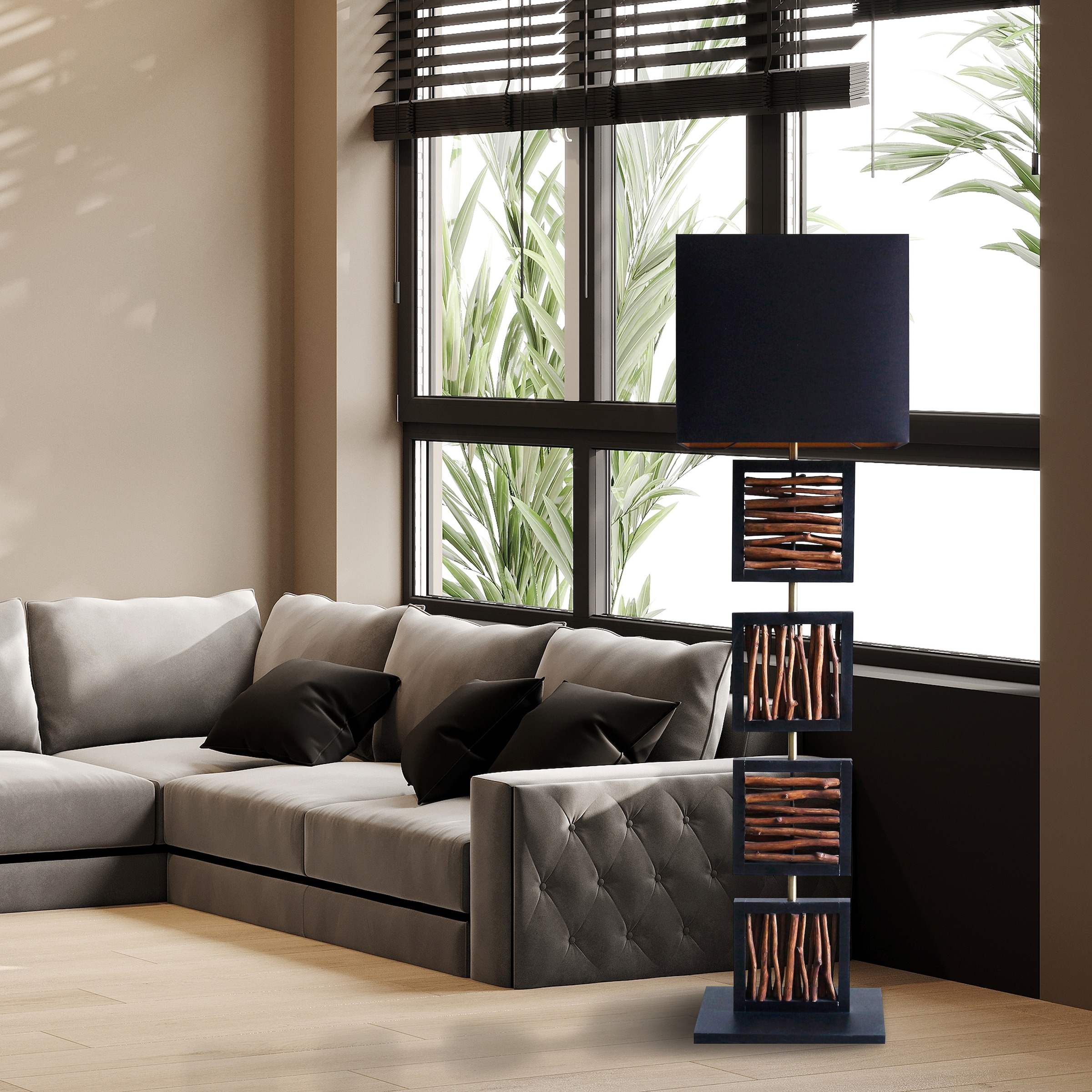 SalesFever Stehlampe »Treibholz« E27 1 Stk. Schirm innen goldfarben