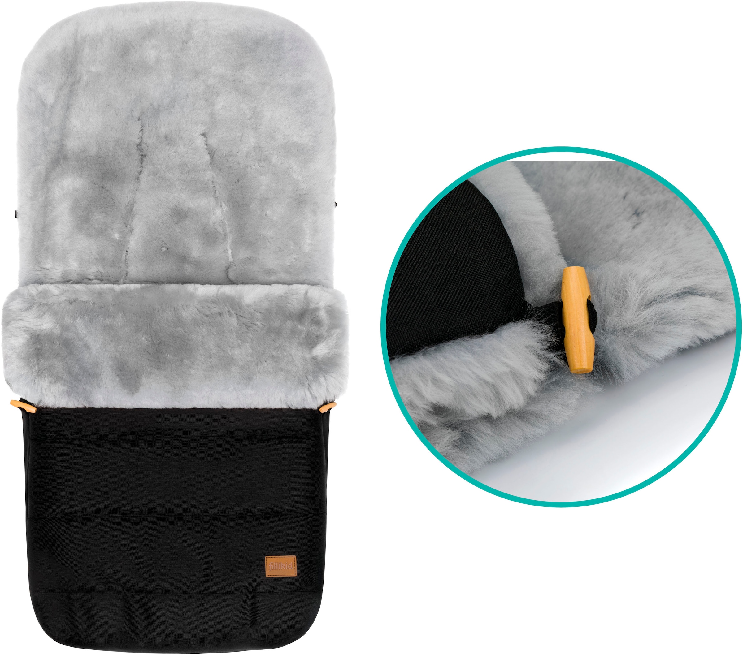 Fillikid Fußsack »Bernina Alpina, schwarz, Lammfell grau, Winterfußsack«