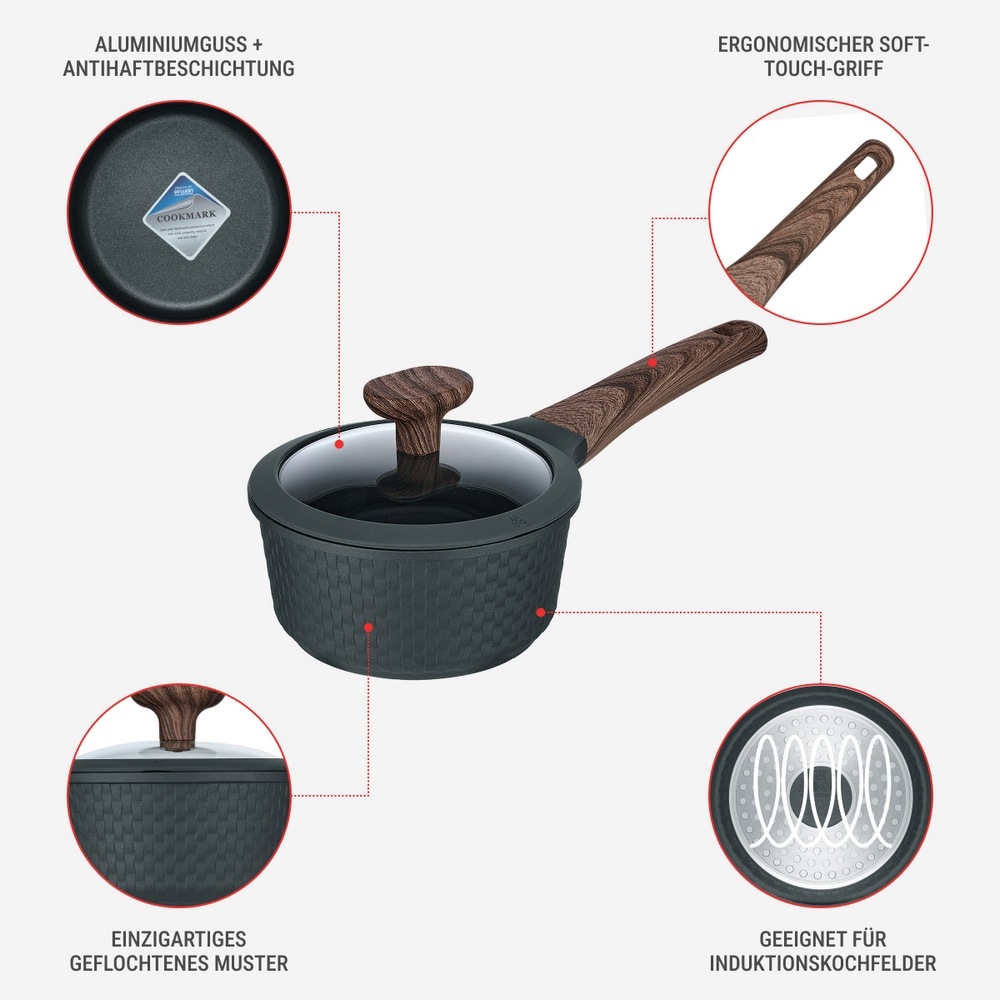 RESTO Kitchenware Kasserolle »Ran, Kochtopf antihaftbeschichtet und spülmaschinenfest« 2 Stk. tlg. Aluminiumguss