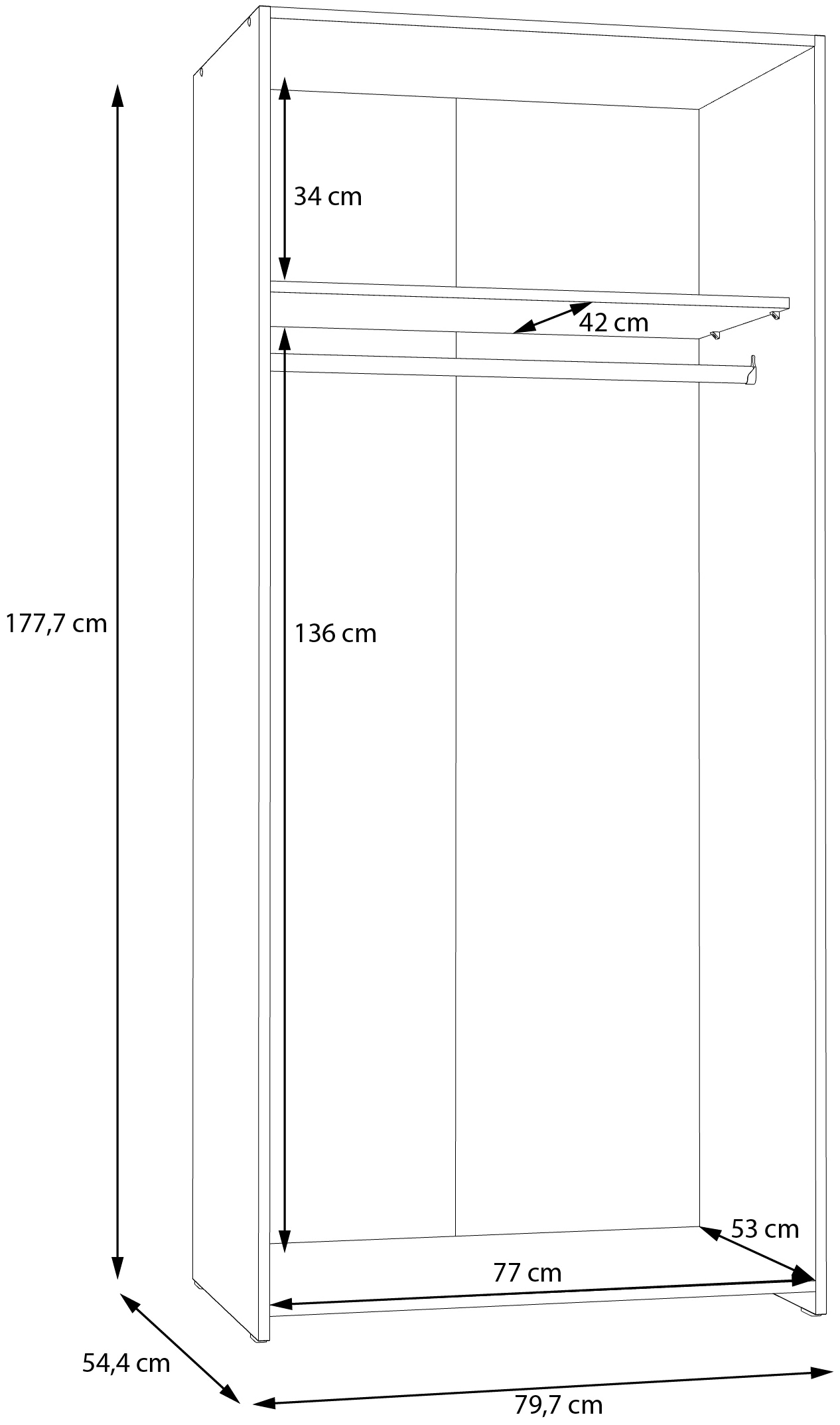 FORTE Kleiderschrank 2 Dekore, Mehrzweckschrank, Einlegeböden optional