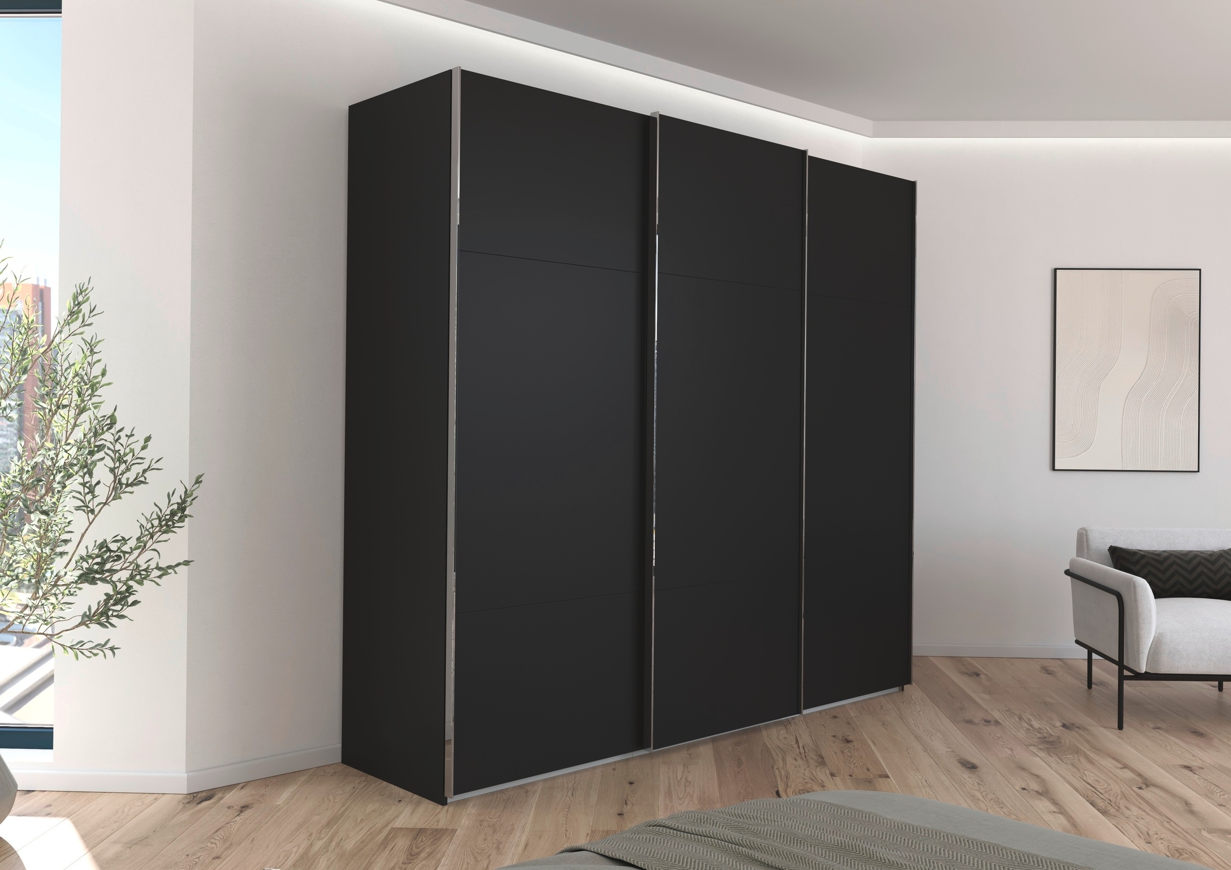 rauch Schwebetürenschrank »Kleiderschrank Schrank Garderobe Schlafzimmerschrank CONTIDO«, (in 3 verschiedenen Ausstattungen BASIC/CLASSIC/PREMIUM), aus hochwertigem Material in 6 Breiten 2 Griff-Farben MADE IN GERMANY