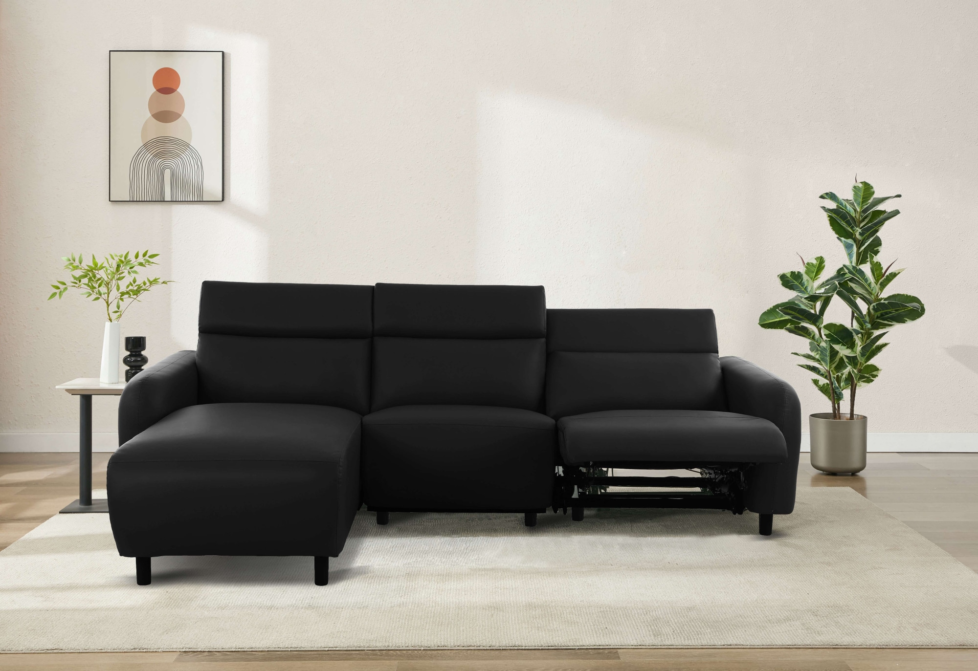 Home affaire Ecksofa »SKAANE Lederoptik, L-Form, 274 cm, manuelle u. elektrische Funktion,«, rundes Design, Kopfteilverstellung, Federkernpolsterung