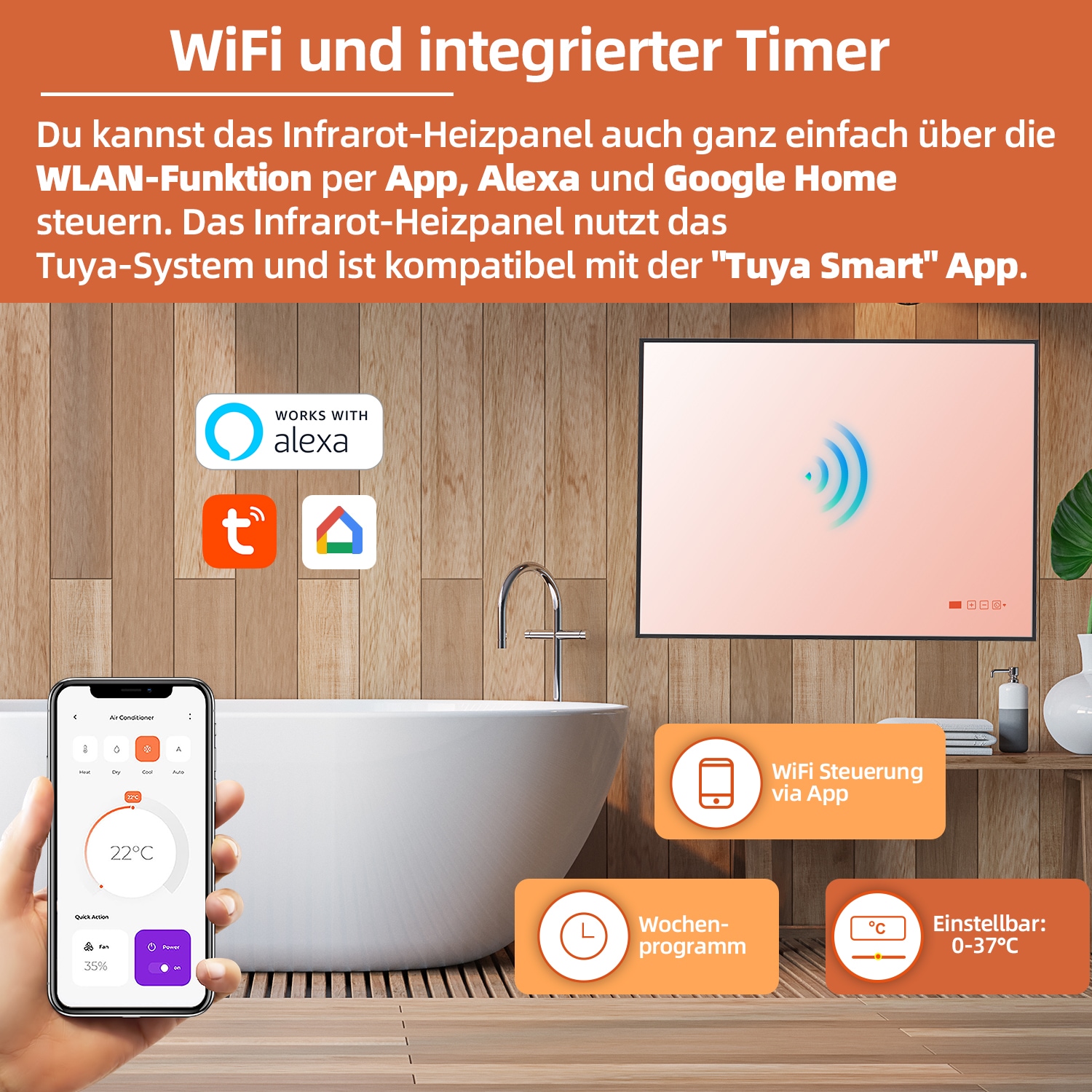 SHX Heizstrahler »Infrarot-Spiegelheizung SHXCM600 WIFI«