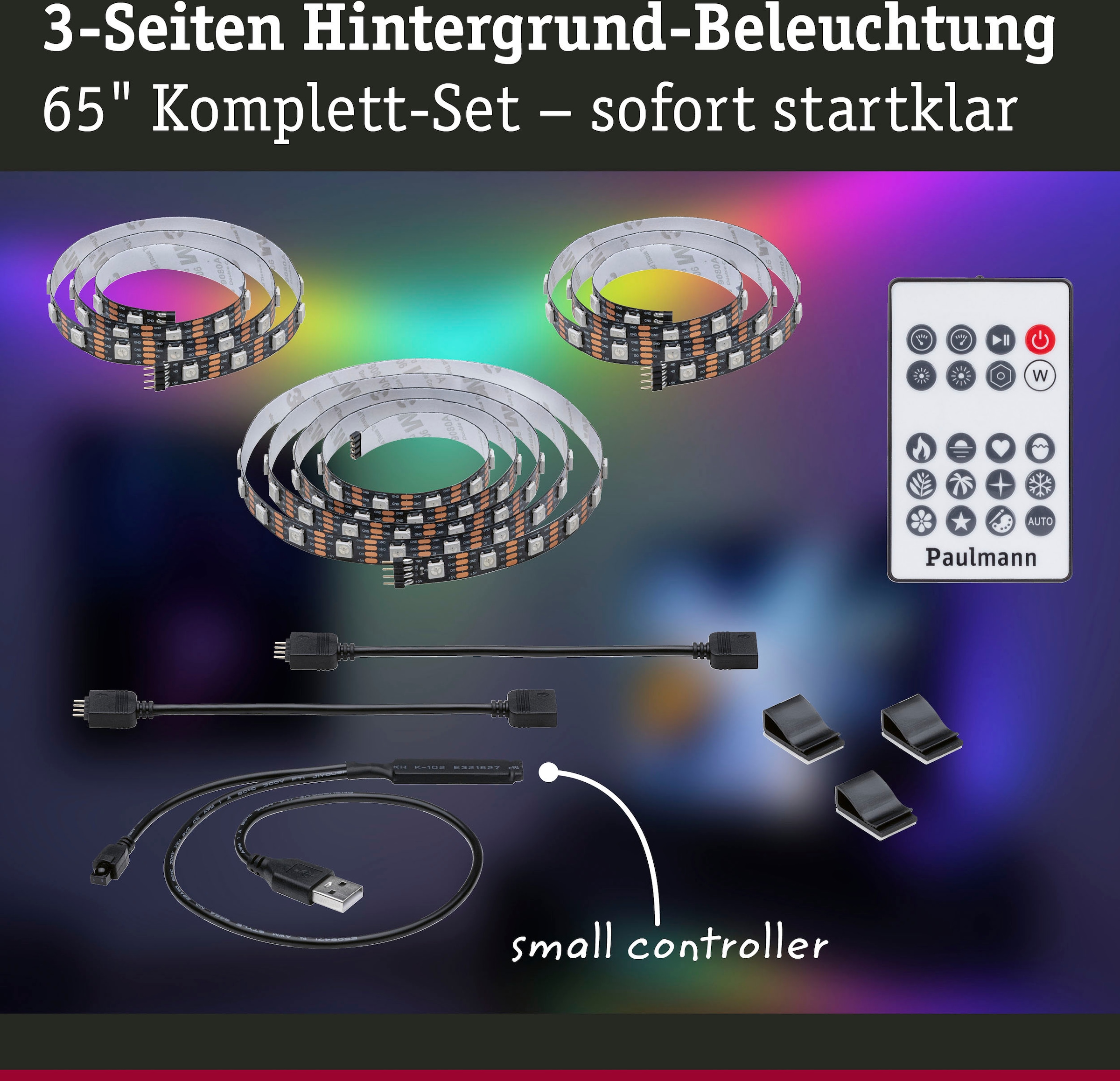 Paulmann LED-Streifen »USB LED Strip TV-Beleuchtung 65 Zoll 2,4m Dynamic Rainbow RGB 4W«, 1 St.-flammig