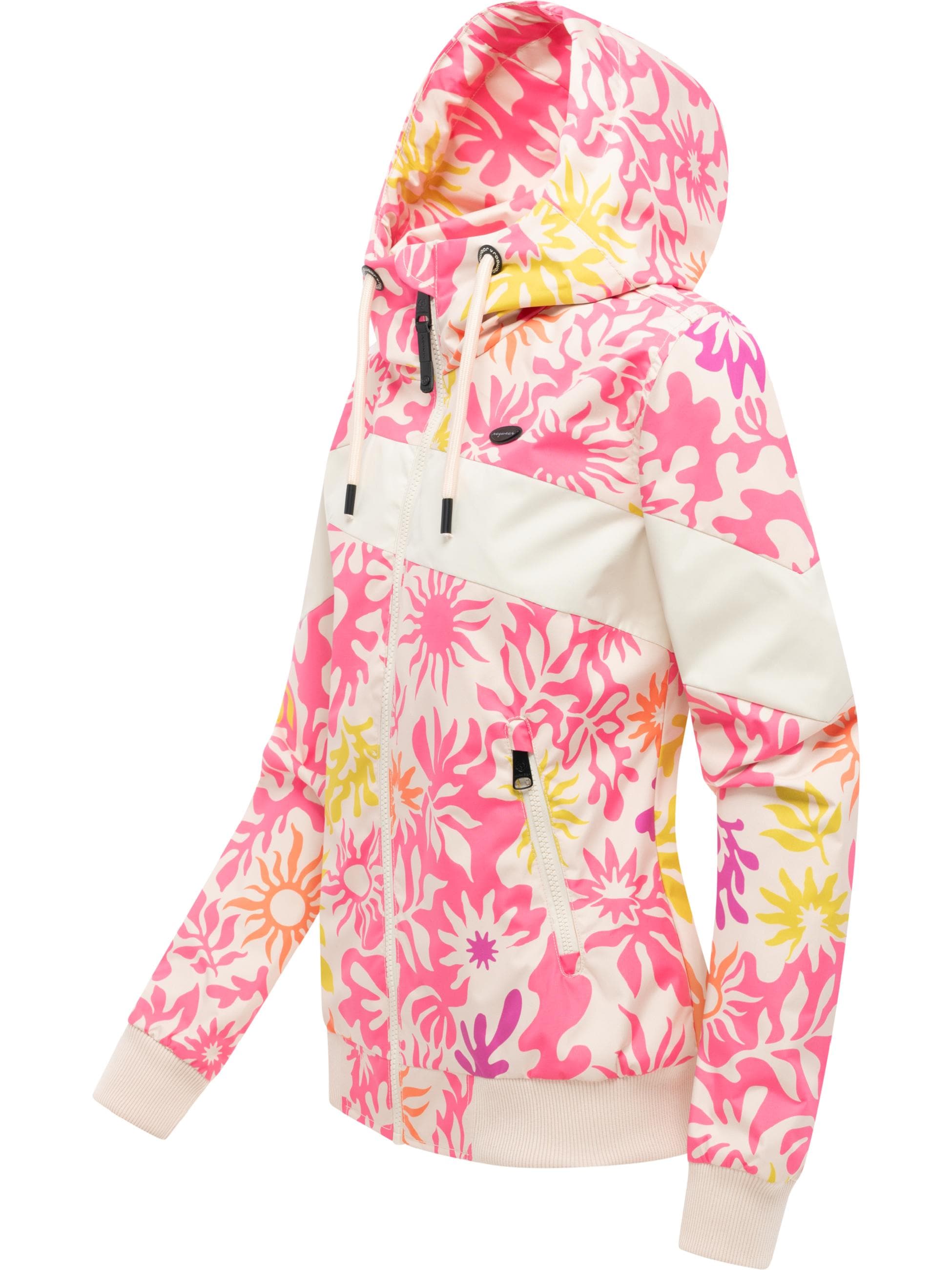Ragwear Outdoorjacke »Übergangsjacke Nuggie Block Flower« mit Kapuze modische Damen Freizeitjacke mit floralem Print