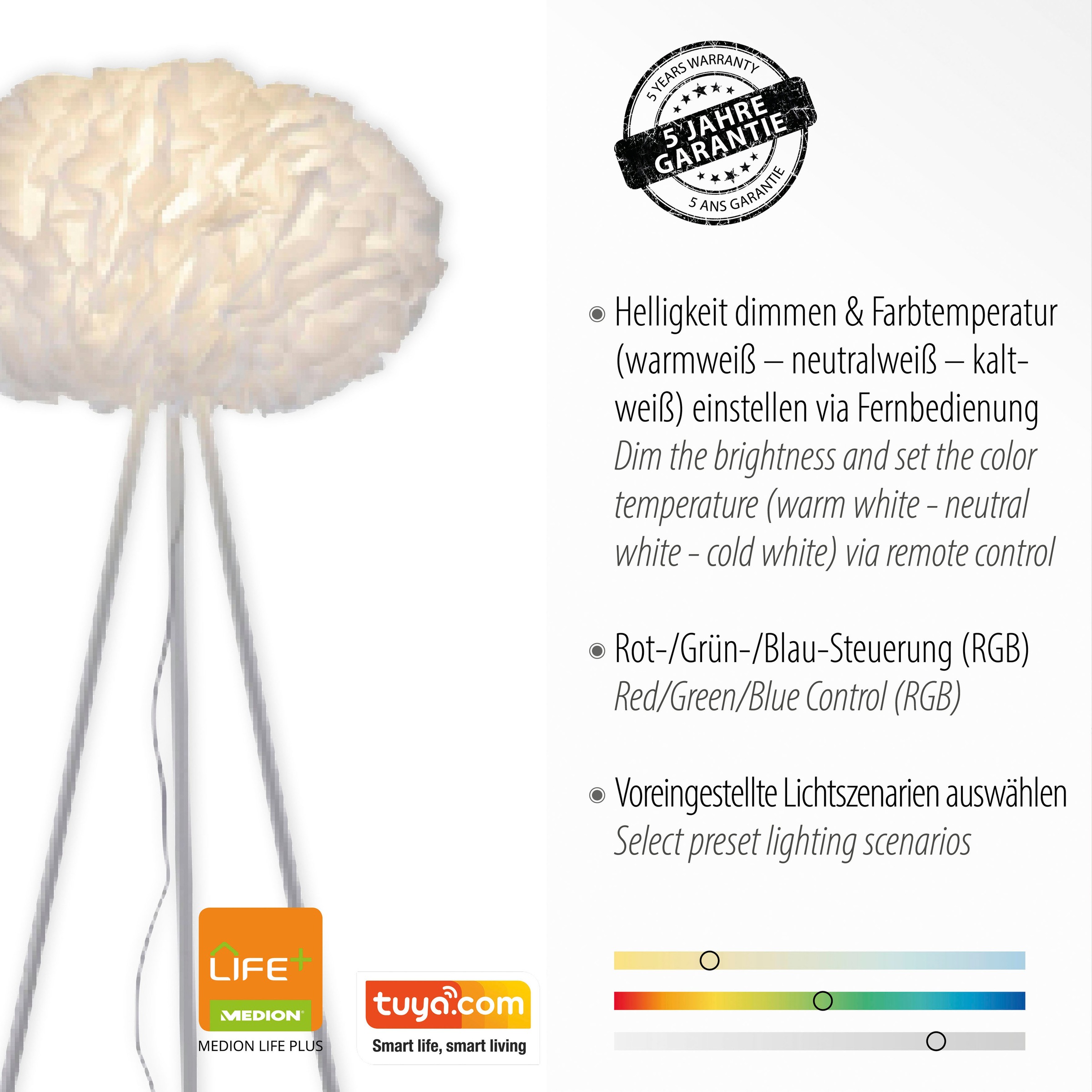 JUST LIGHT Stehlampe »LOLAsmart-NAOMI«, 1 flammig, Leuchtmittel E27 | LED wechselbar, MEDION-App, IR-Fernbedienung, Bezug bei 30° waschbar, trocknergeeignet
