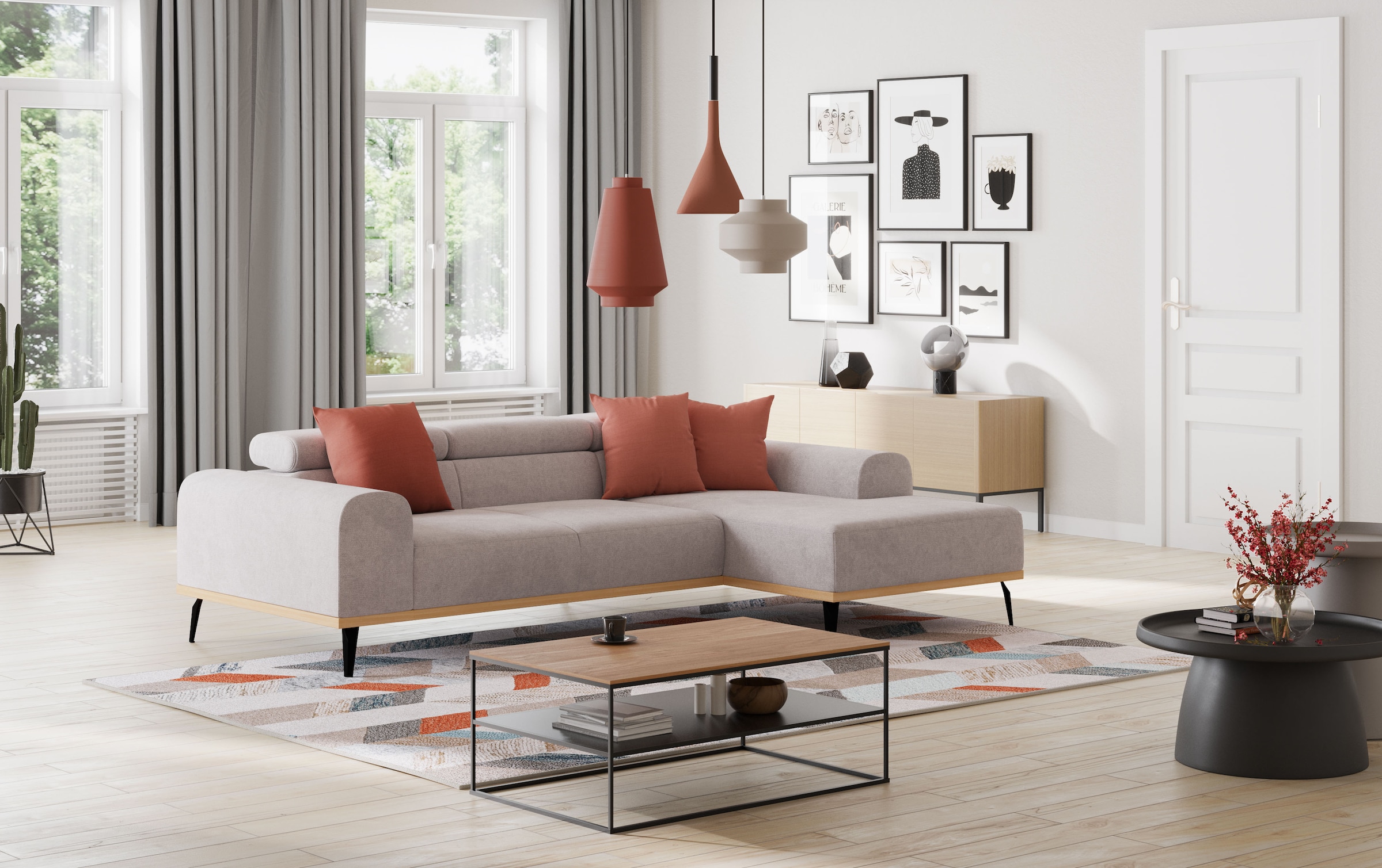 Places of Style Ecksofa »Carlo L-Form«, mit Kopfteilverstellung & Holz-Rahmenoptik, optional Relaxfunktion