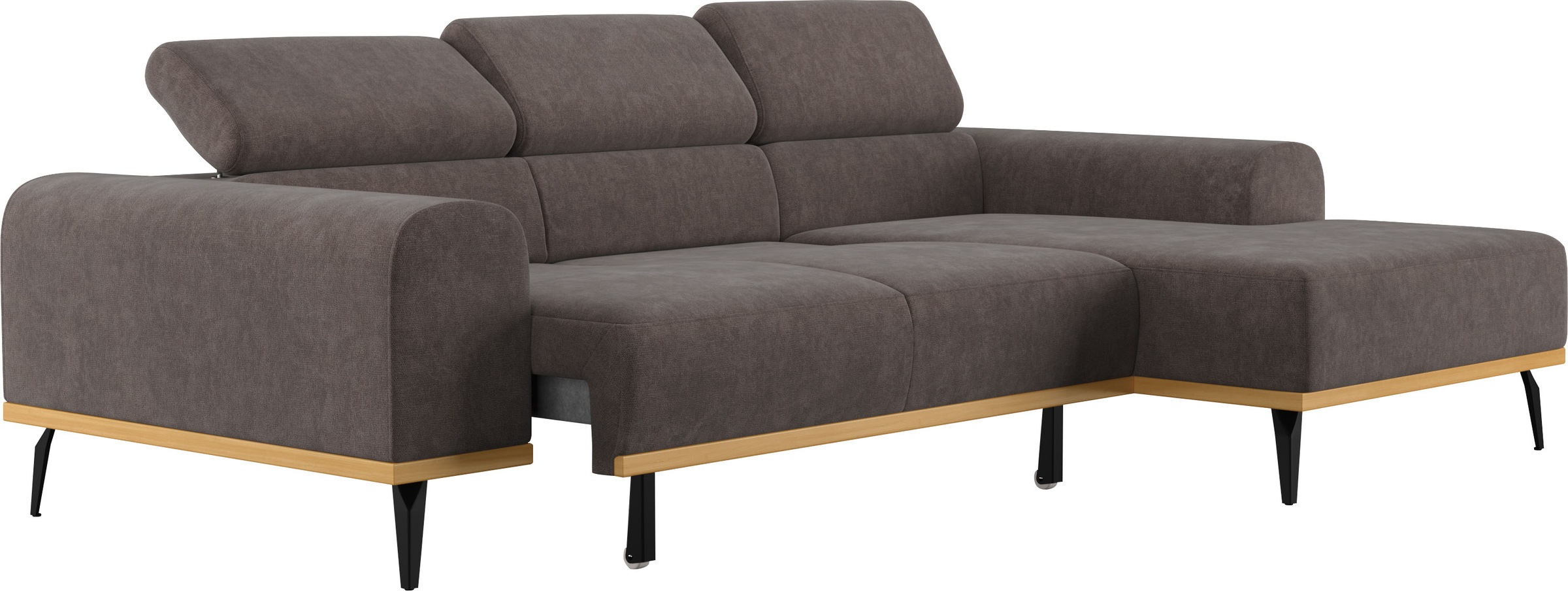 Places of Style Ecksofa »Carlo L-Form«, mit Kopfteilverstellung & Holz-Rahmenoptik, wahlweise Relaxfunktion