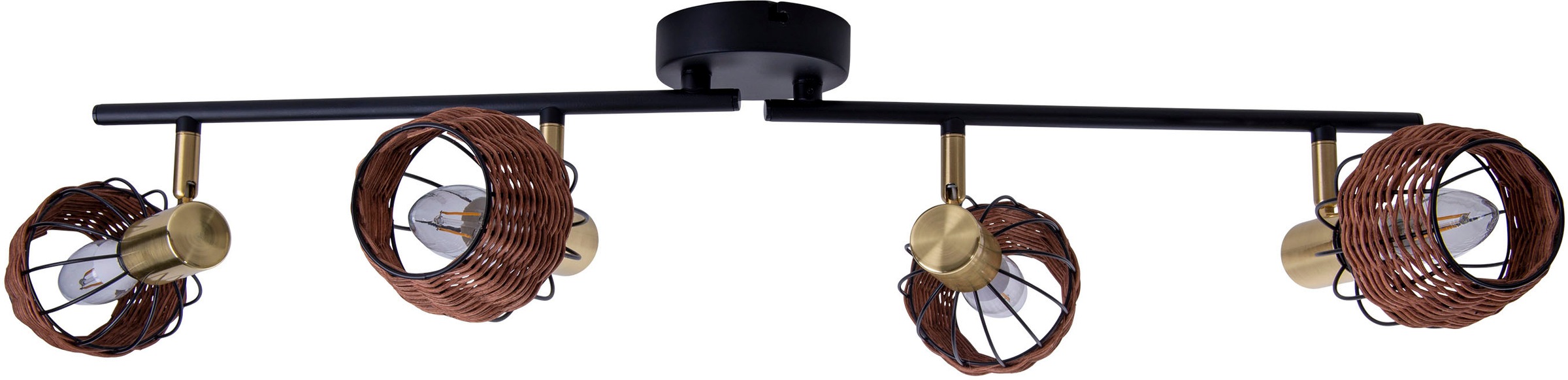 näve Deckenspots »Corbis«, 4 flammig, Leuchtmittel E14 | ohne Leuchtmittel, 4 Spots excl. E14 max. 40W schwarz/natur/gold Länge 78cm mit Rattan