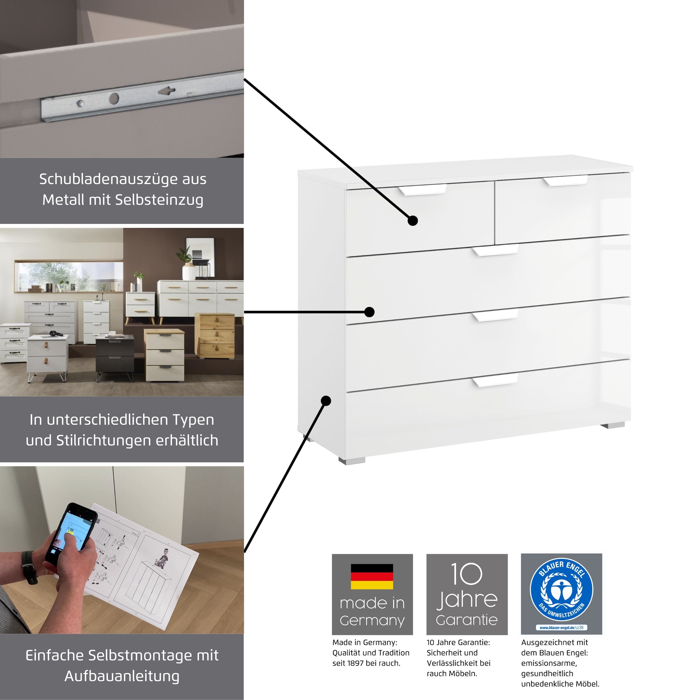 rauch Kombikommode »Modern by Aditio«, mit Glasfront und Kufenfuß, 2 Schubladen mit Softclose-Funktion