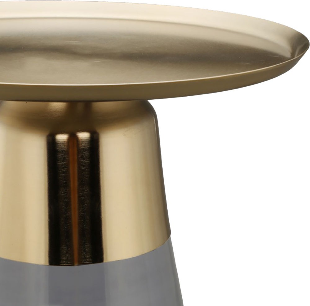 Kayoom Beistelltisch »Roman 225, mundgeblasener Glaskorpus«, (1 St.), mundgeblasener Glaskorpus, Retro-Design, goldene Metall-Tischplatte