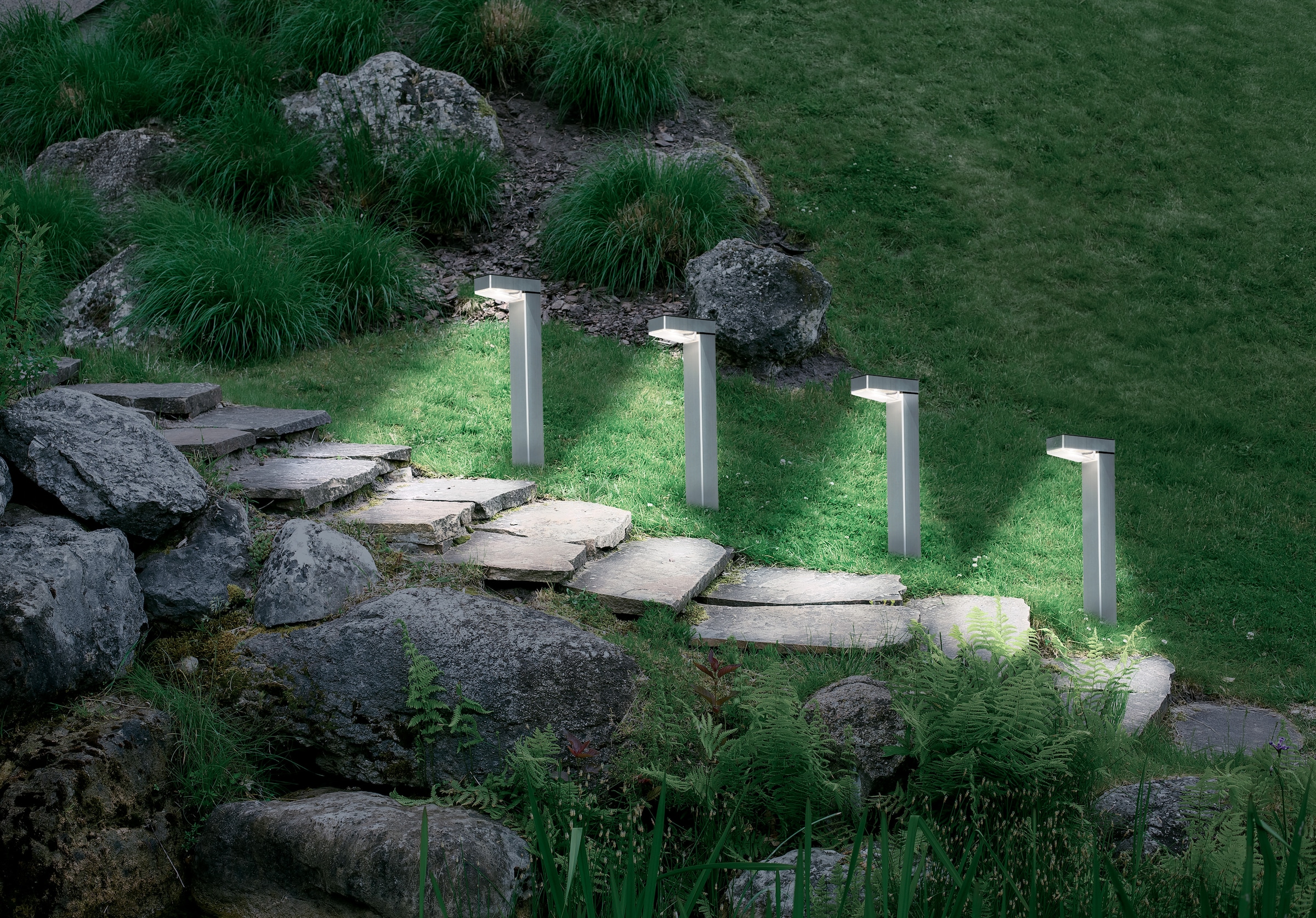 näve LED Solarleuchte »Kyoto« LED-Modul 1 Stk. Neutralweiß 4er Set L-förmige Leuchten, je H: 42cm, LED neutralweiß, silberfarben