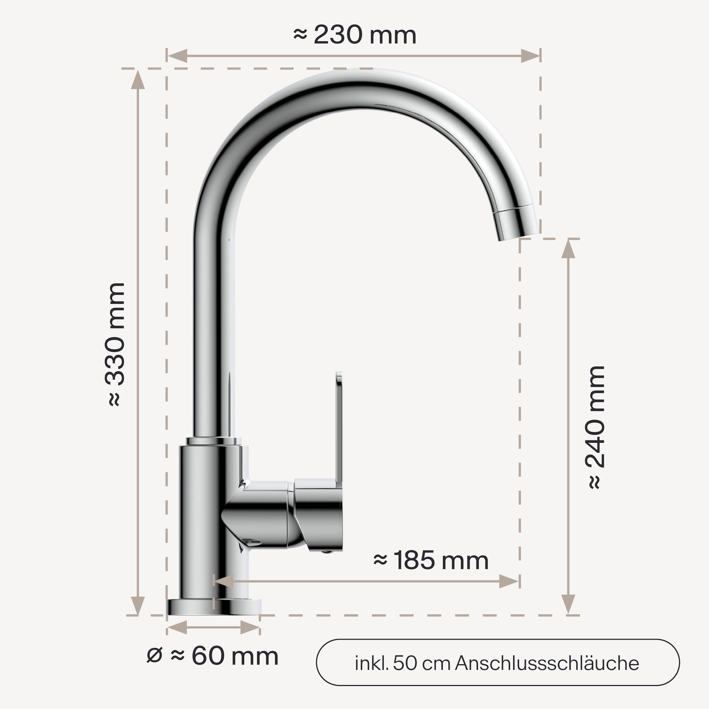WASSERWERK Spültischarmatur »WK 5, Wasserhahn, Küche, Einhebelmischer« 360° schwenkbar, Cold-Start-Funkt., geräuscharm