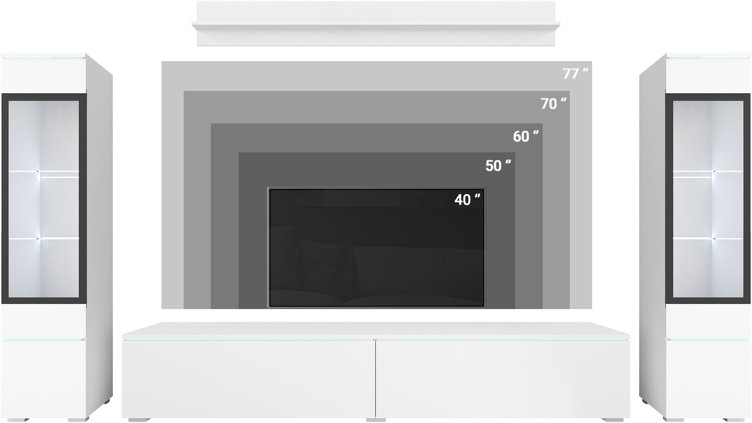 INOSIGN Wohnwand »VERA II« Komplett-Set, 4 Stk. tlg. Mediawand 260 cm, Vitrine mit Verglasung, stehend und hängend