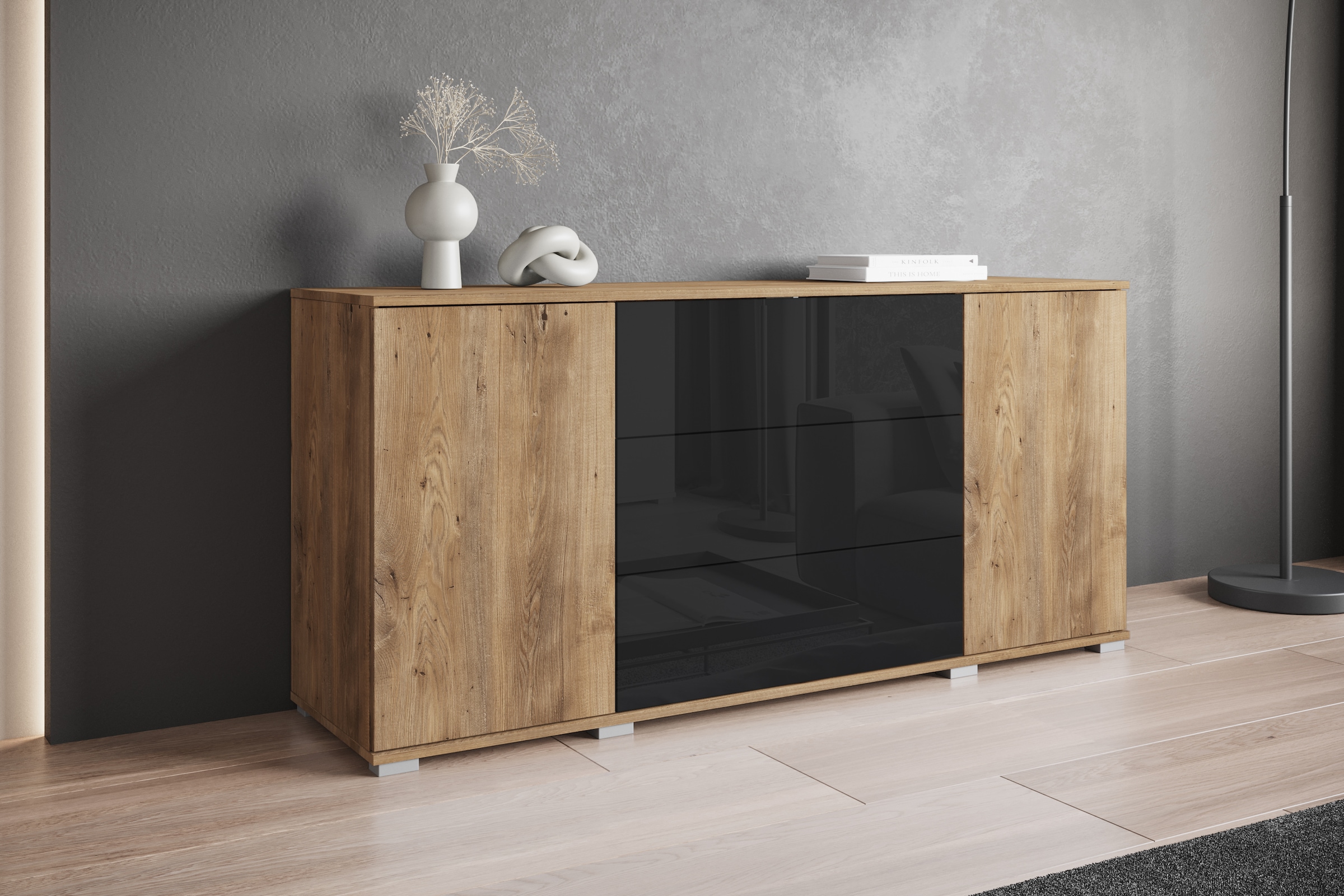INOSIGN Sideboard »Kenia, Kommode für das Schlafzimmer/Wohnzimmer«, (1 St.), Modernes Sideboard mit 3 Schubladen und 4 Fächern, Breite 150 cm