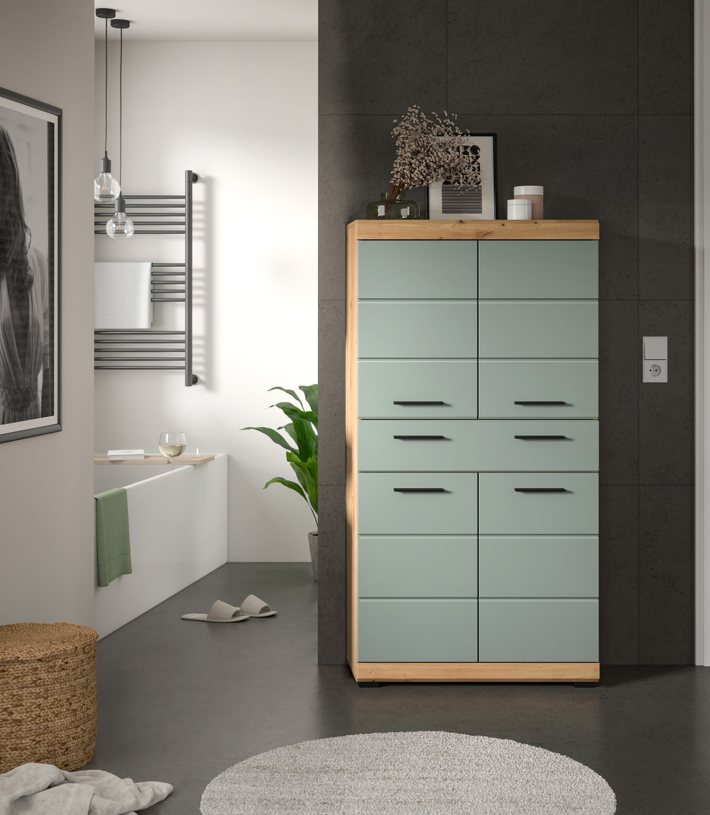 INOSIGN Midischrank »Siena, Breite 74cm, 4 Türen, 1 Schubkasten, 4 Fächer, MDF-Front«, in verschiedenen Farben erhältlich, Badmöbel, Badschrank, Schrank, Bad