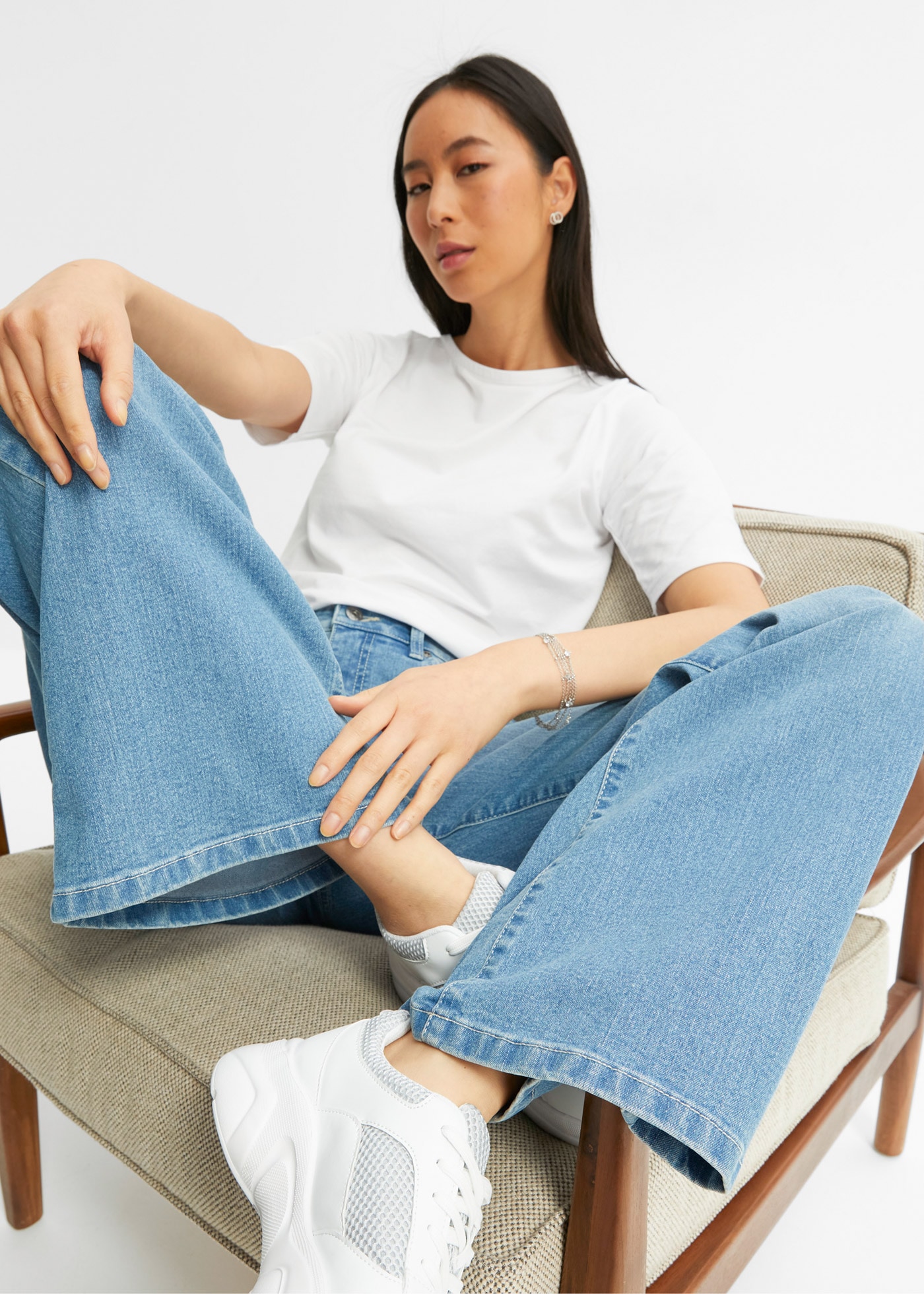 bonprix Weite Jeans Loose Fit, 5-Pocket-Style, Wide-Leg Jeans, Mid Waist