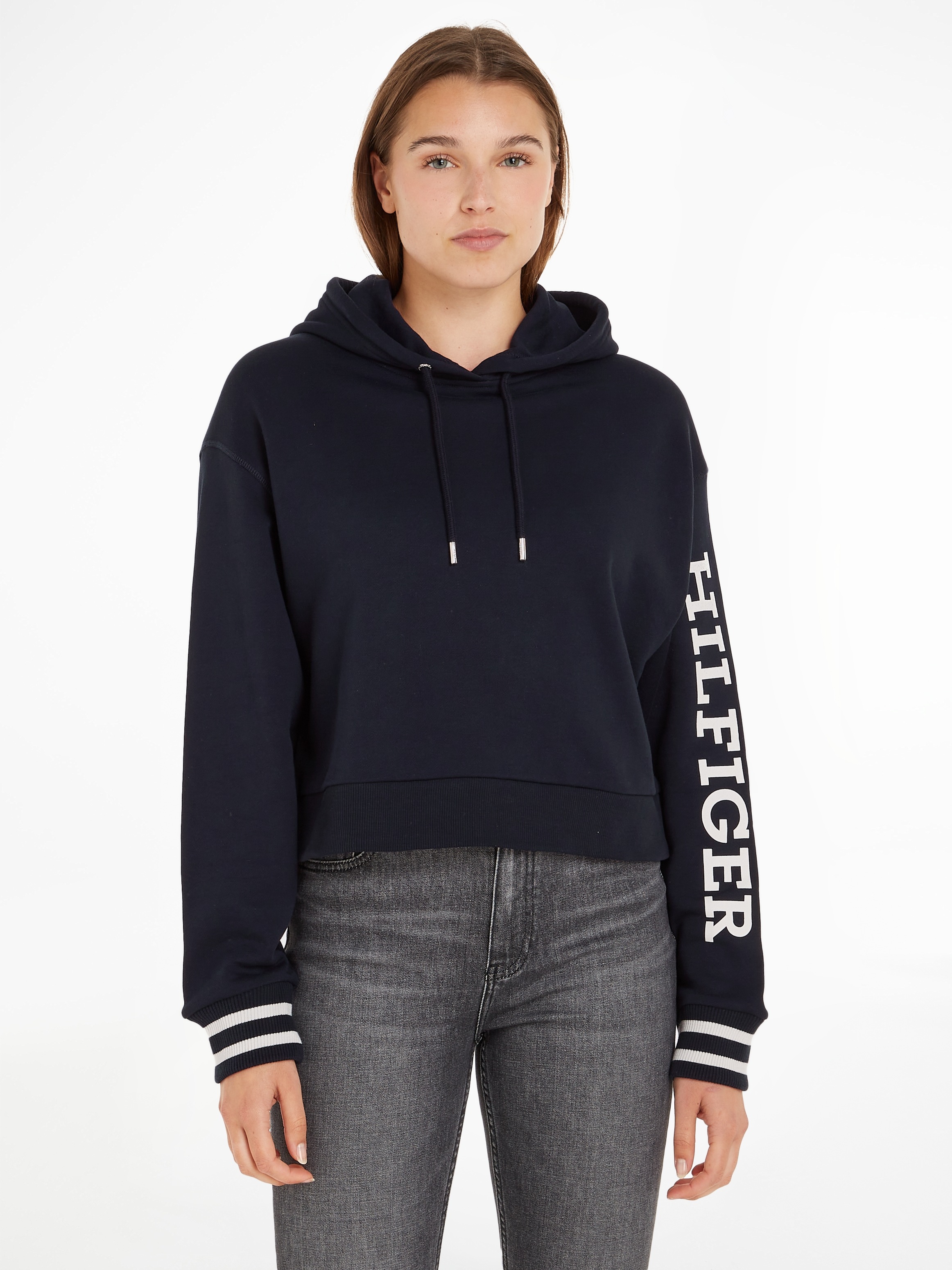 Tommy Hilfiger Kapuzensweatshirt »REG MONOTYPE SLV CROP HOODIE«, mit