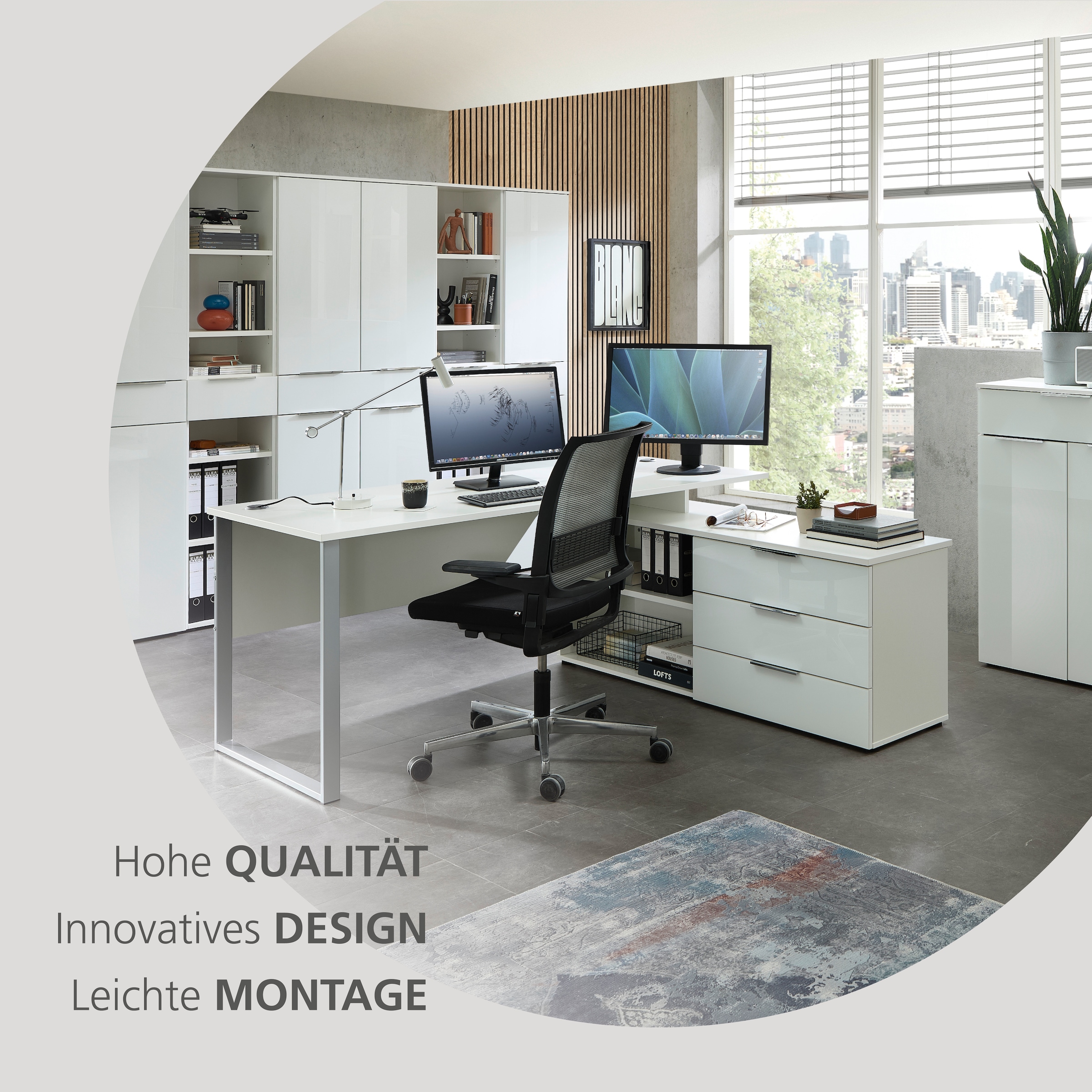 Innostyle Aktenschrank »Büroschrank Santorin, 80/110/38 cm ( B/H/T)« 1 Stk. tlg. 2 türig, 1 Schubkasten, Softclose, Klarglas, ABS Schutzkante