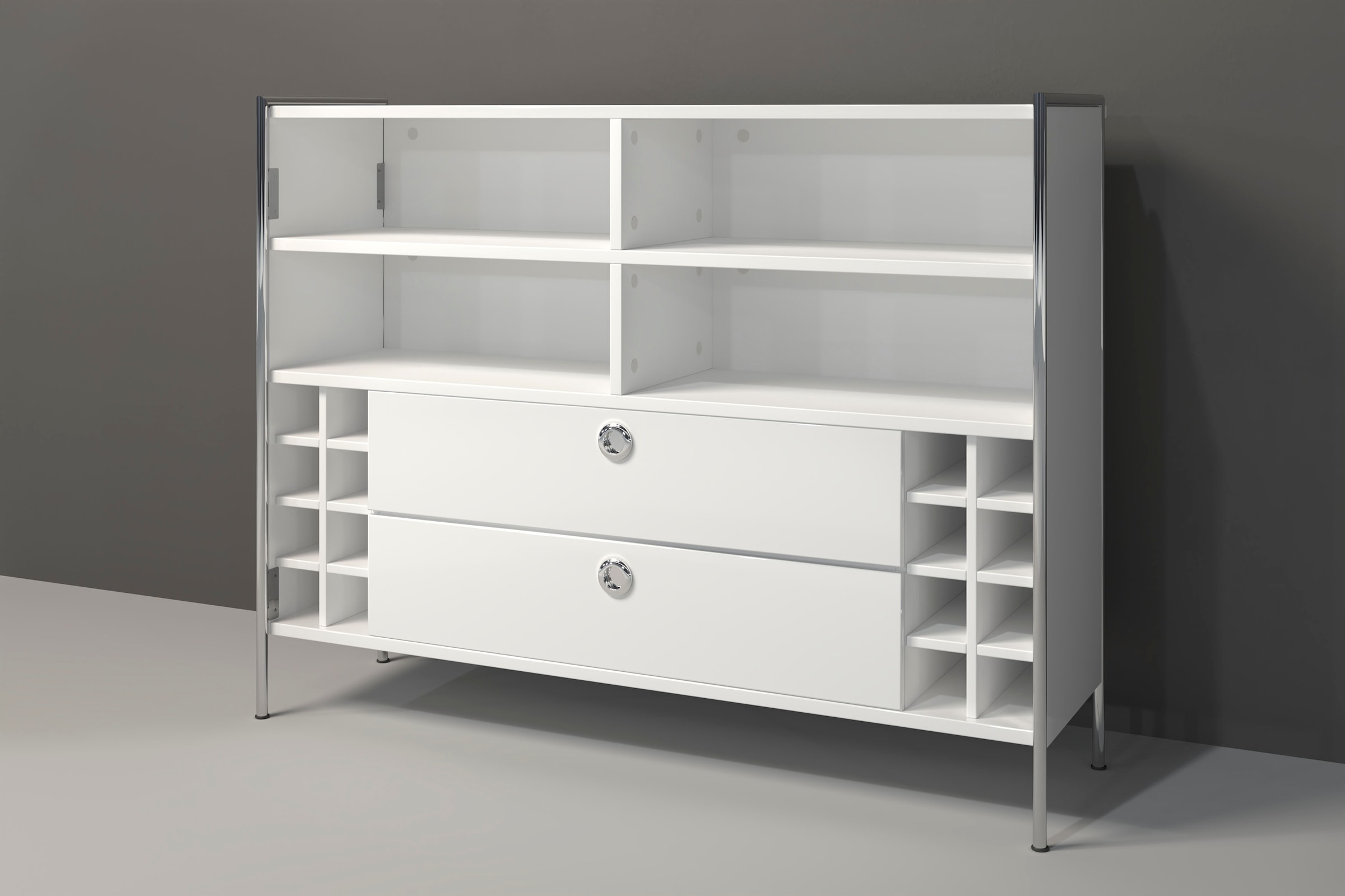 Places of Style Tresentisch »Imperia«, Mobile Bar mit Chromrahmen, viel Stauraum - (B/T/H) 140/48/109 cm