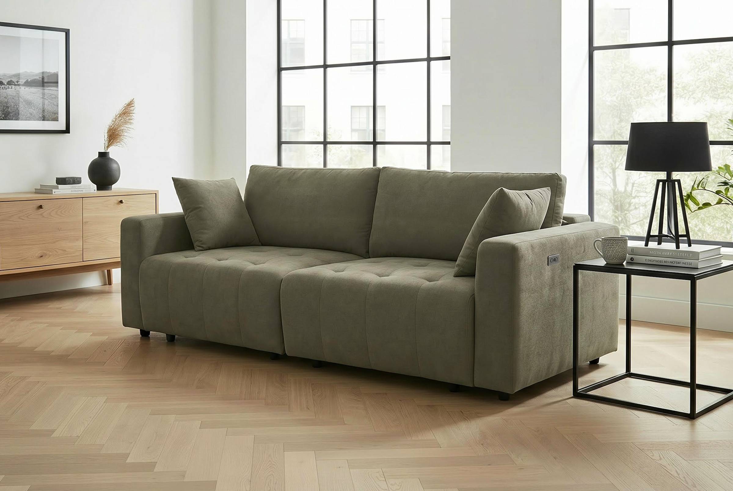 OTTO home 2,5-Sitzer »ELIANN , 209 cm - elektrisches Schlafsofa« mit USB A/C-Anschluss. Federkern, Webstoff