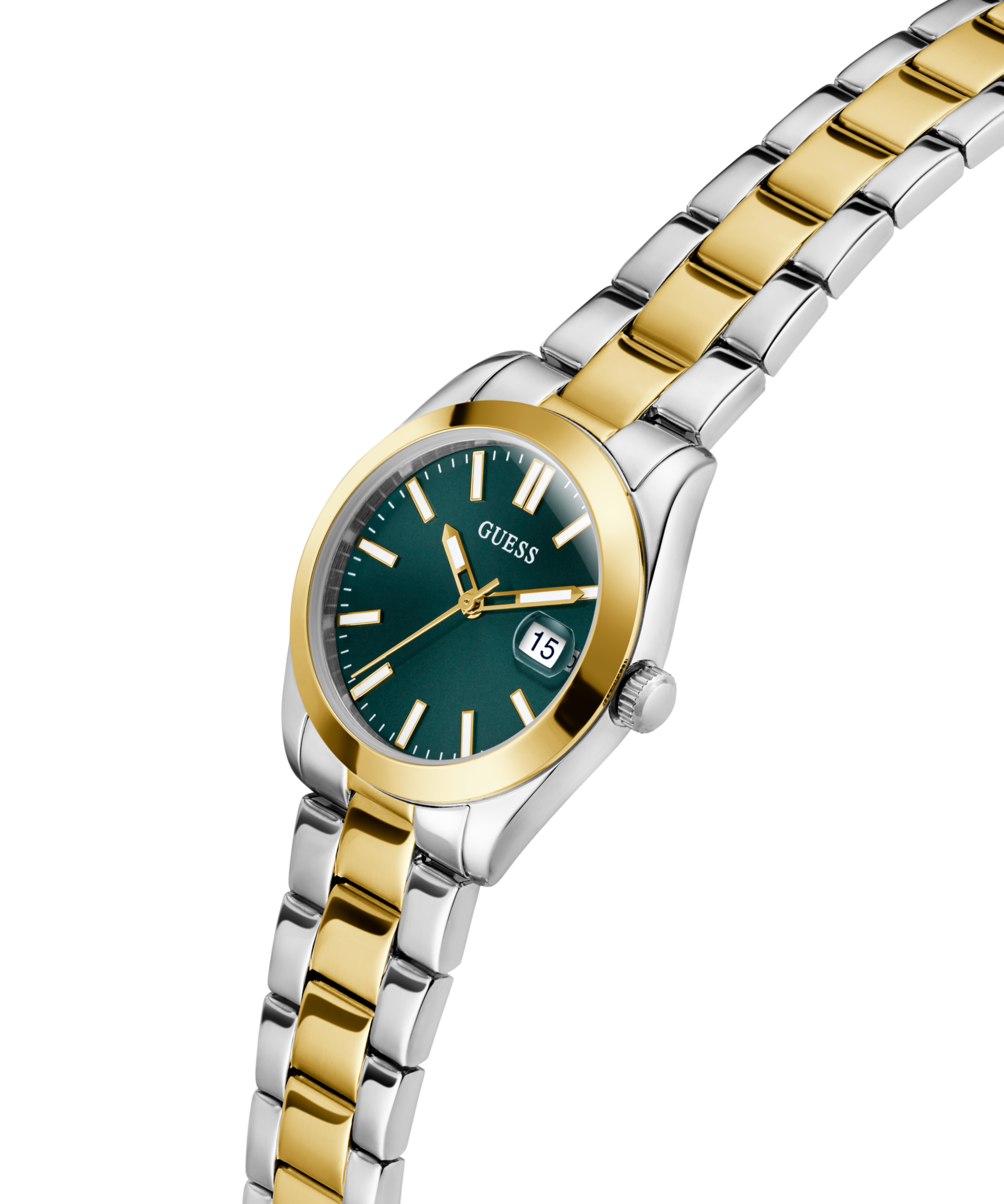 Guess Quarzuhr »ALICE« Armbanduhr, Damenuhr, Edelstahlarmband, Datum, Kristallglas