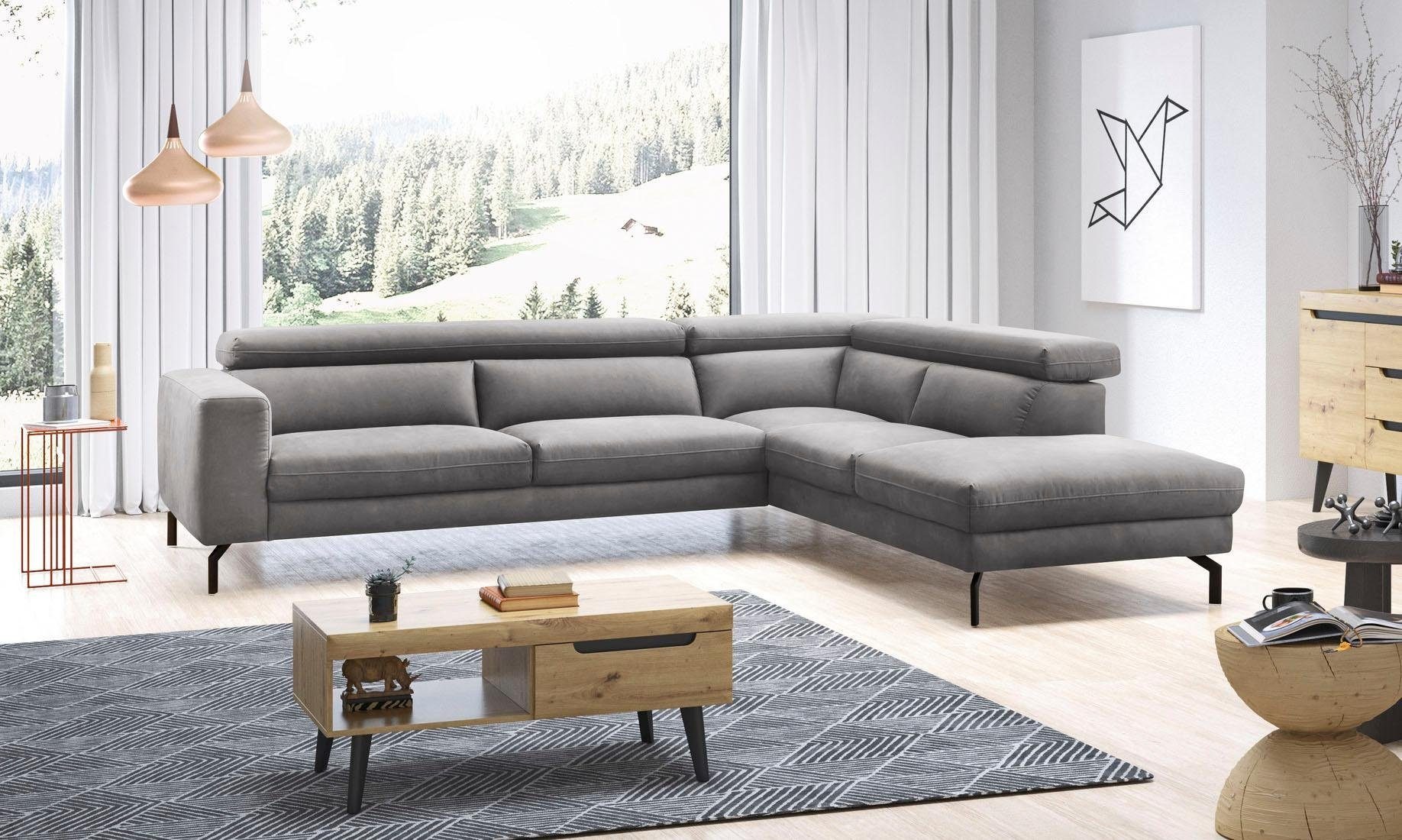 Places of Style Ecksofa »Olanta, L-Form«, mit verstellbaren Kopfstützen