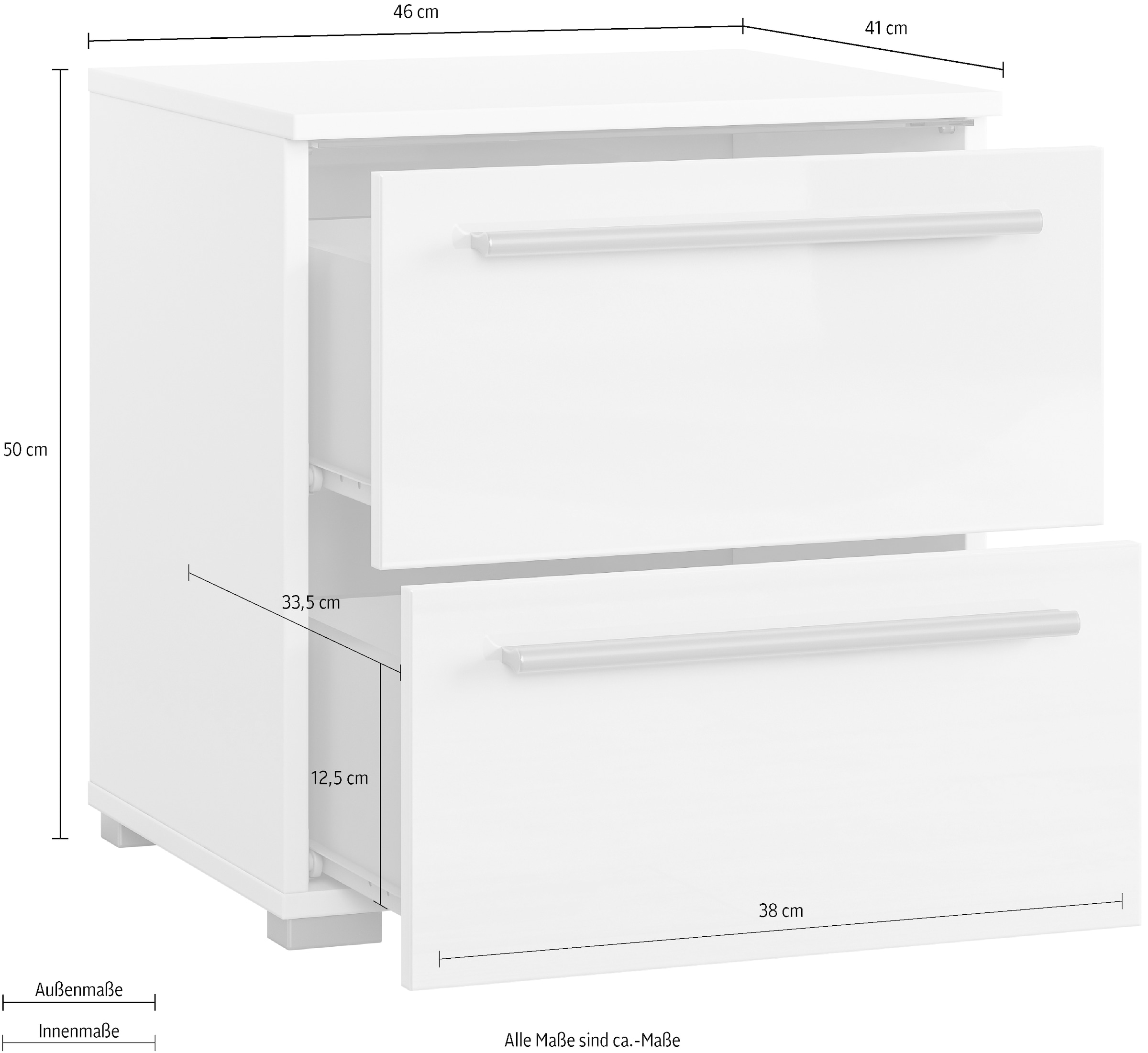INOSIGN Nachtkommode »India, Stauraum in 2 Schubladen, FSC-zertifizierter Holzwerkstoff«, (in Schieferoptik oder weiß mit Hochglanzfronten, 46x50x41(BxHxT), Nachtschrank mit Beleuchtung und Fernbedienung, Made in Europe