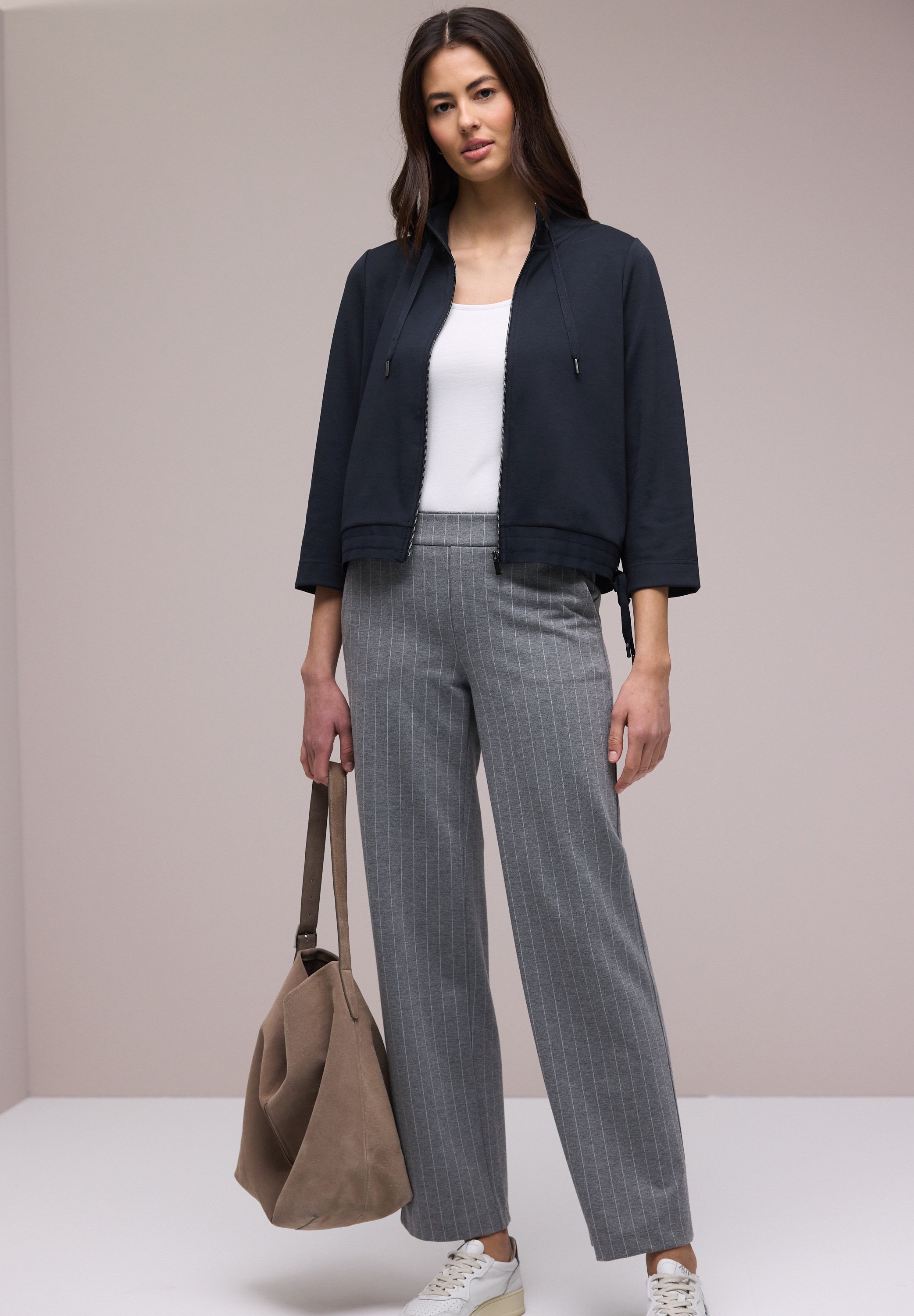 STREET ONE Sweatjacke 3/4-Arm mit Stehkragen und Kordelzügen