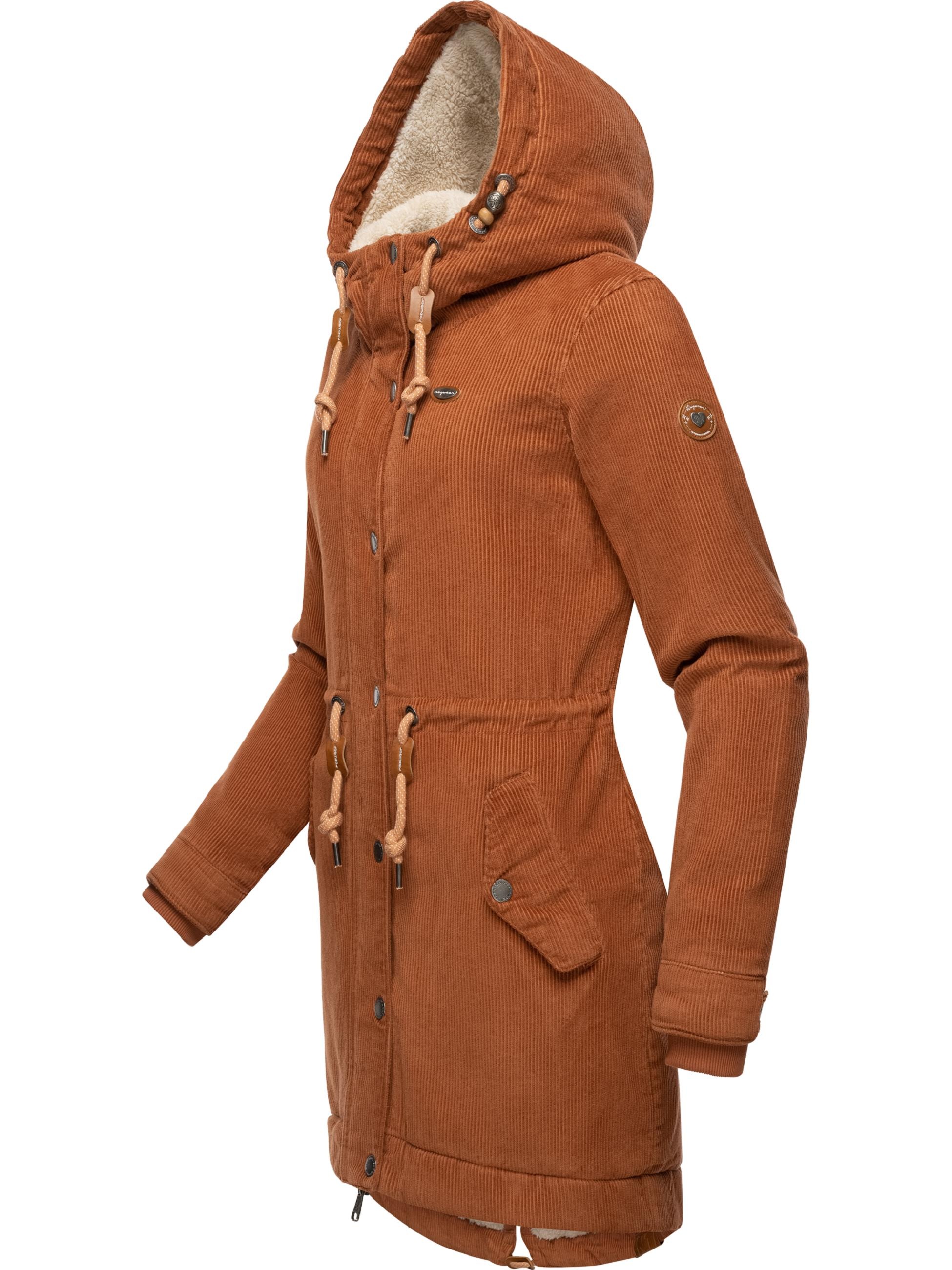 Ragwear Wintermantel »Winterjacke Canny Corduroy«, stylischer Damen Cordmantel mit Kapuze