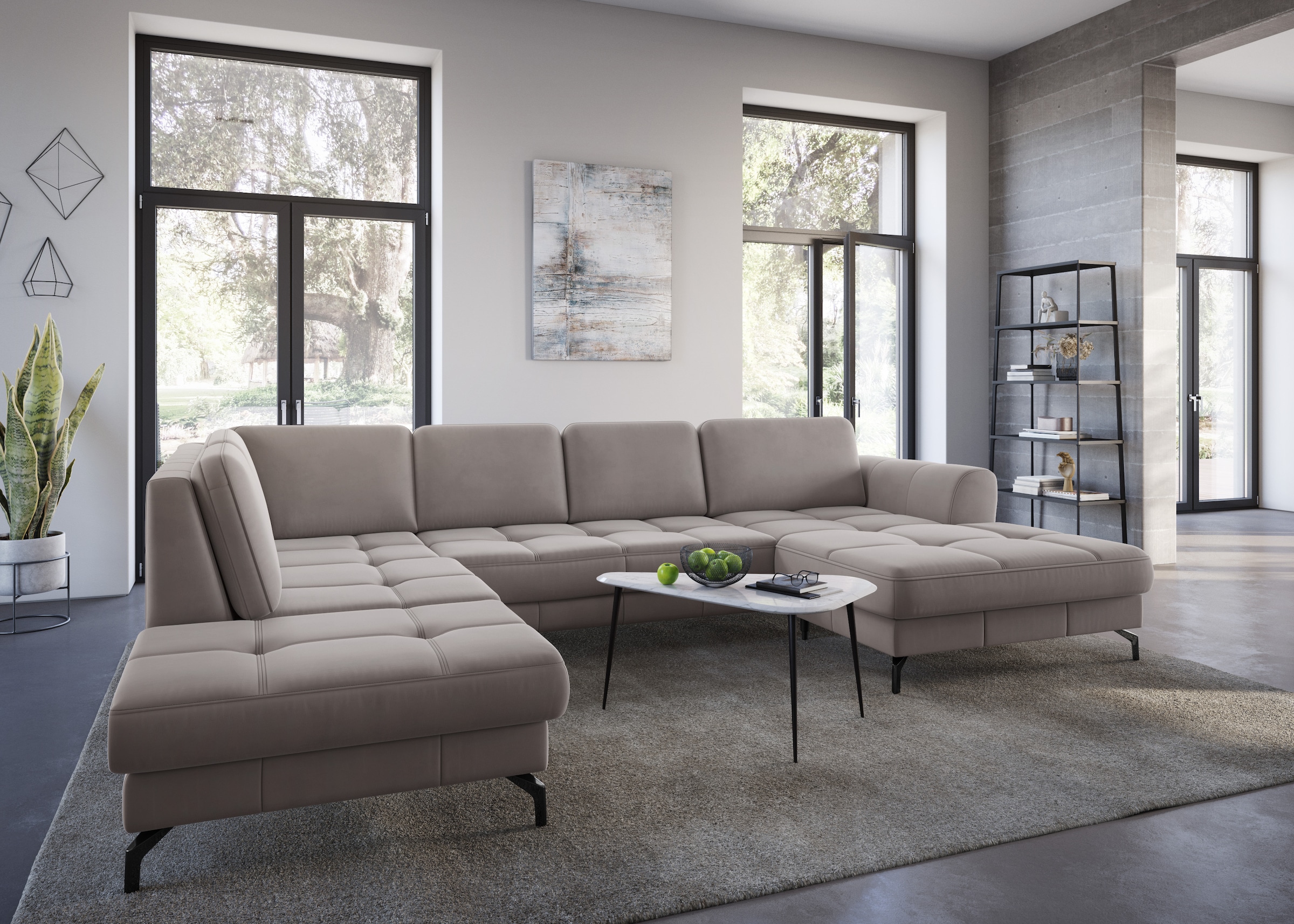 sit&more Wohnlandschaft »Bendigo U-Form« inklusive Sitztiefenverstellung, Bodenfreiheit 12 cm, in 2 Fußfarben